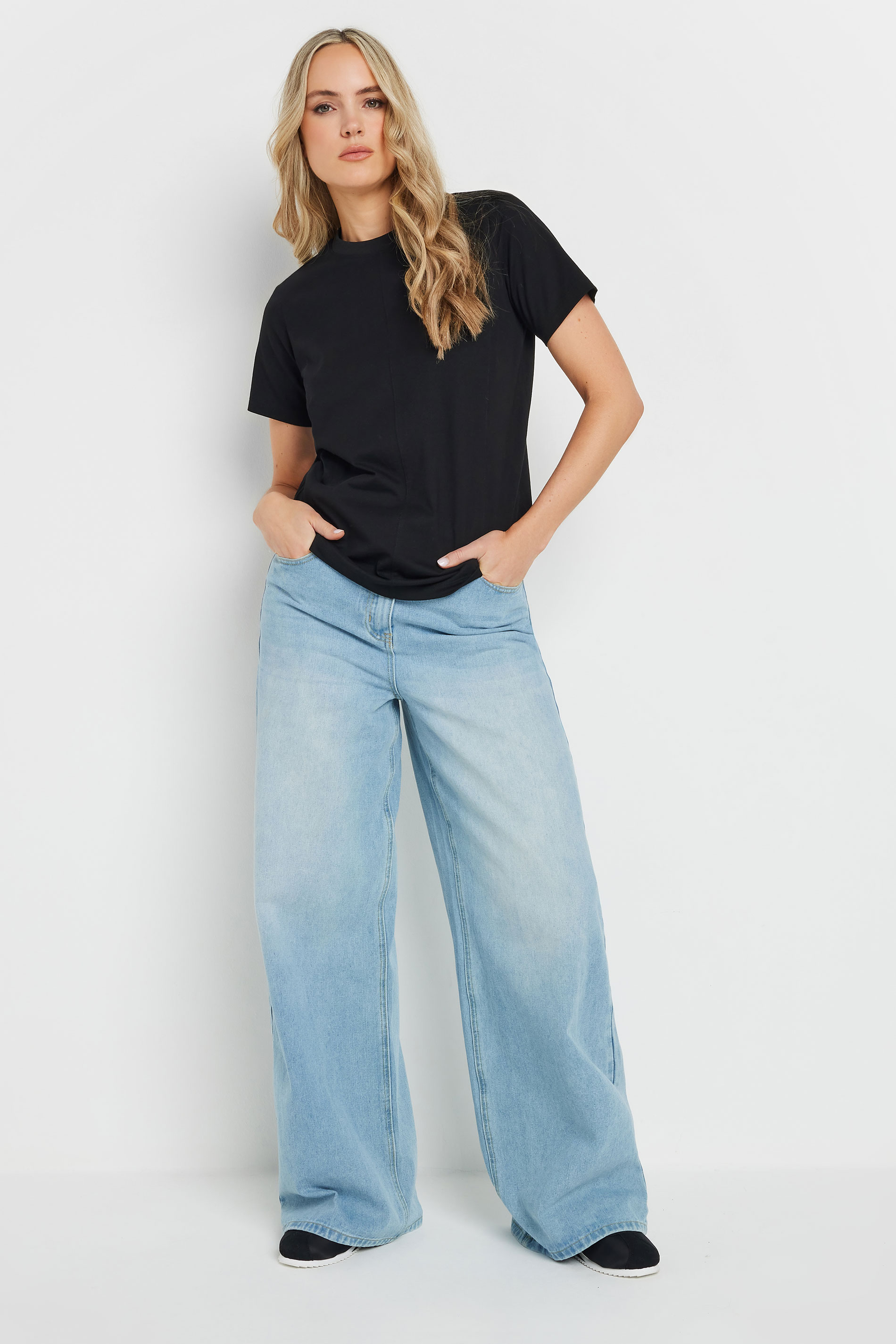 LTS Tall Black Stitch Seam Panel T-Shirt | Long Tall Sally 2