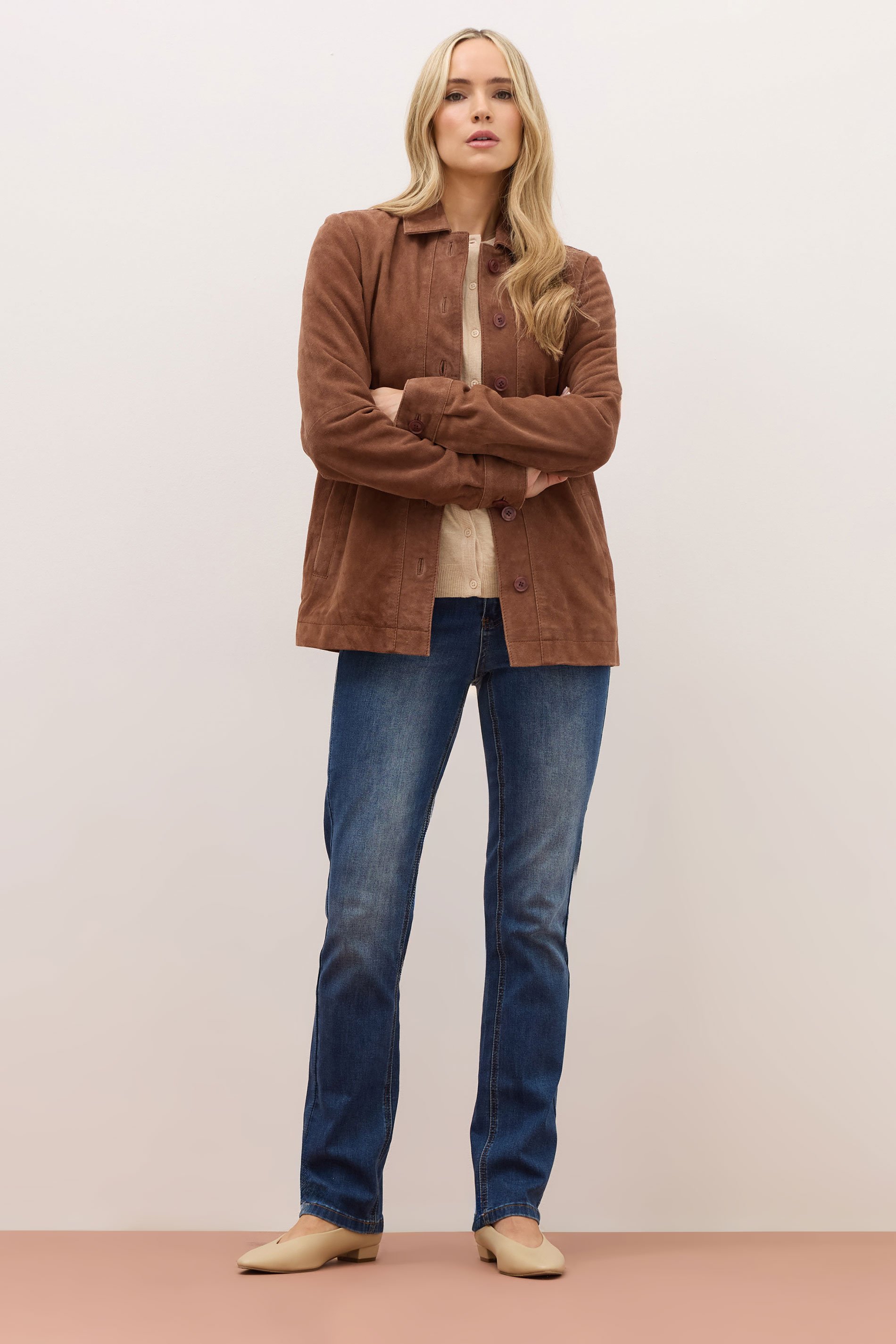 LTS PREMIUM Tall Brown Suede Leather Jacket | Long Tall Sally 3