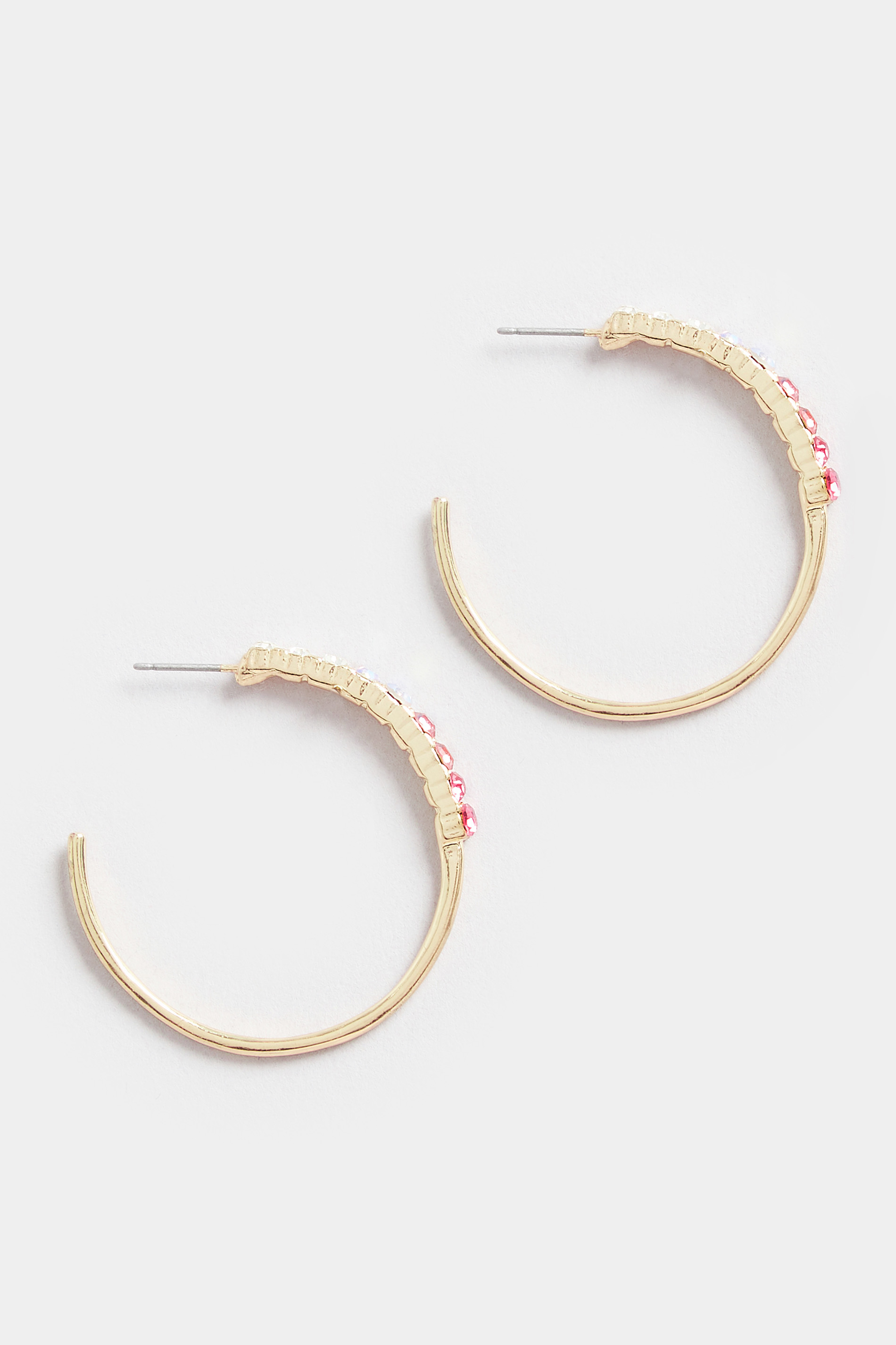 2 PACK Pink & Gold Tone Diamante Stud and Hoop Earring Set | Yours Clothing 3
