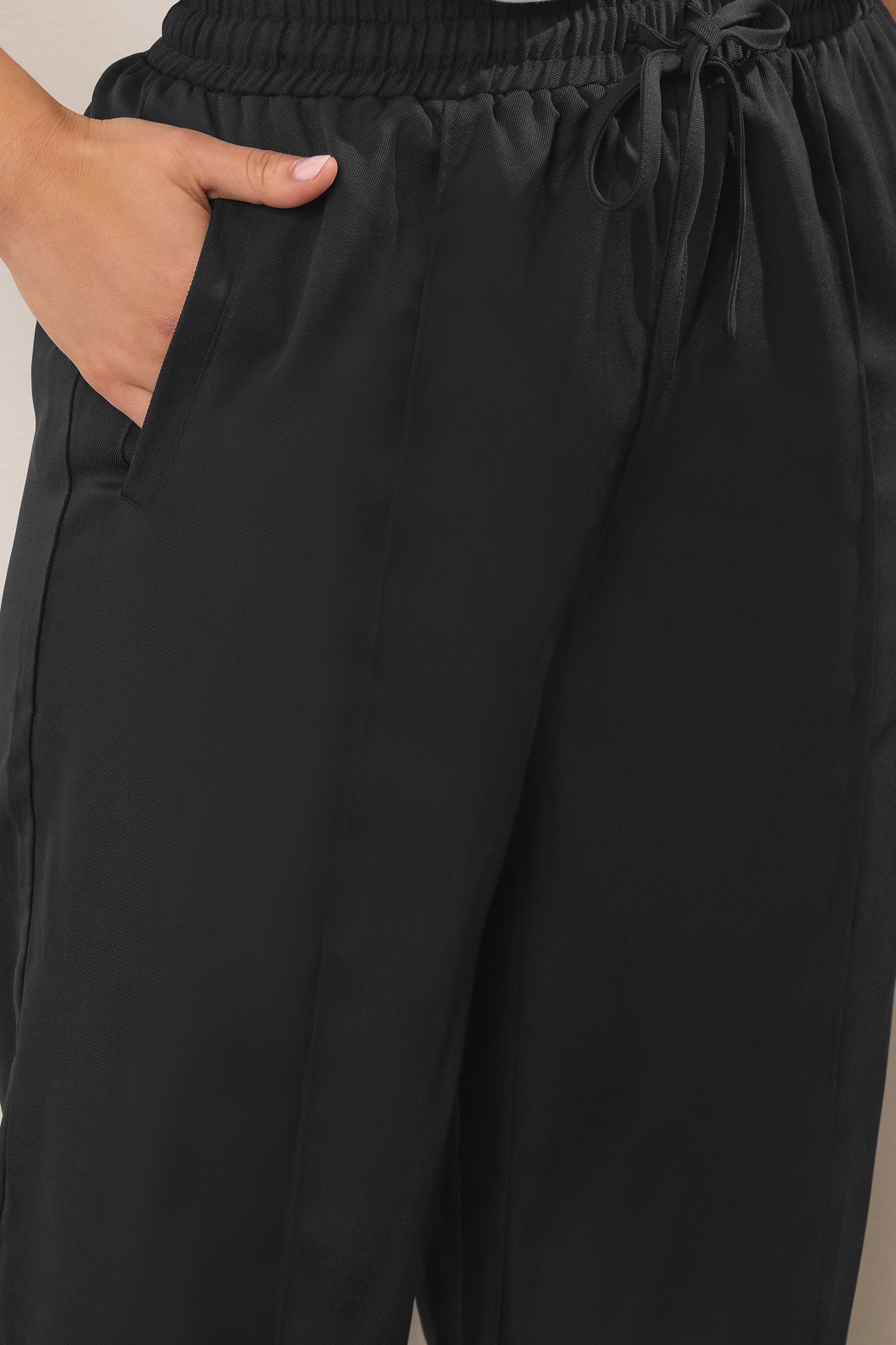 LTS Tall Black Tie Waist Wide Leg Trousers | Long Tall Sally 4