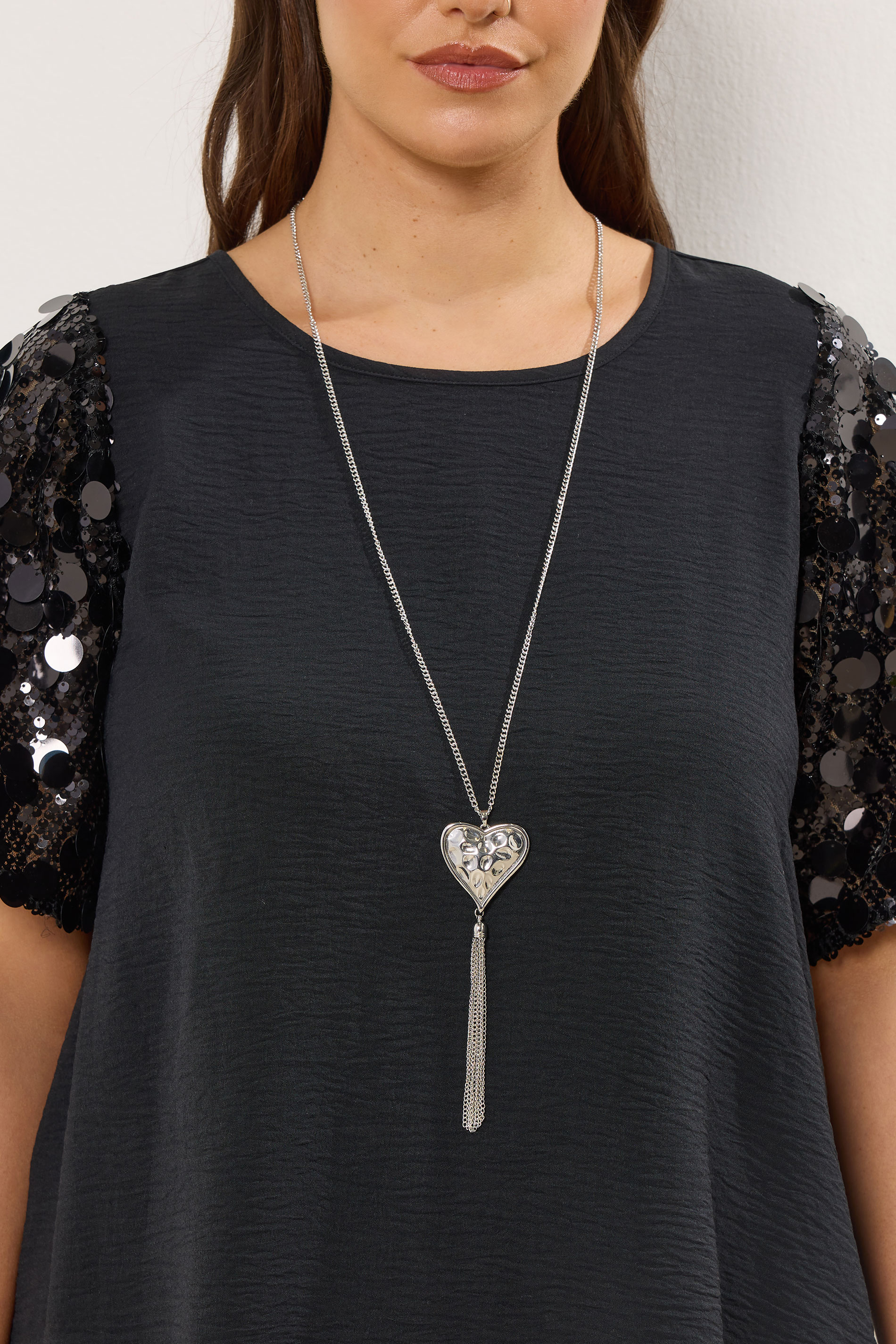 Silver Tone Long Heart Tassel Necklace | Yours Clothing 1