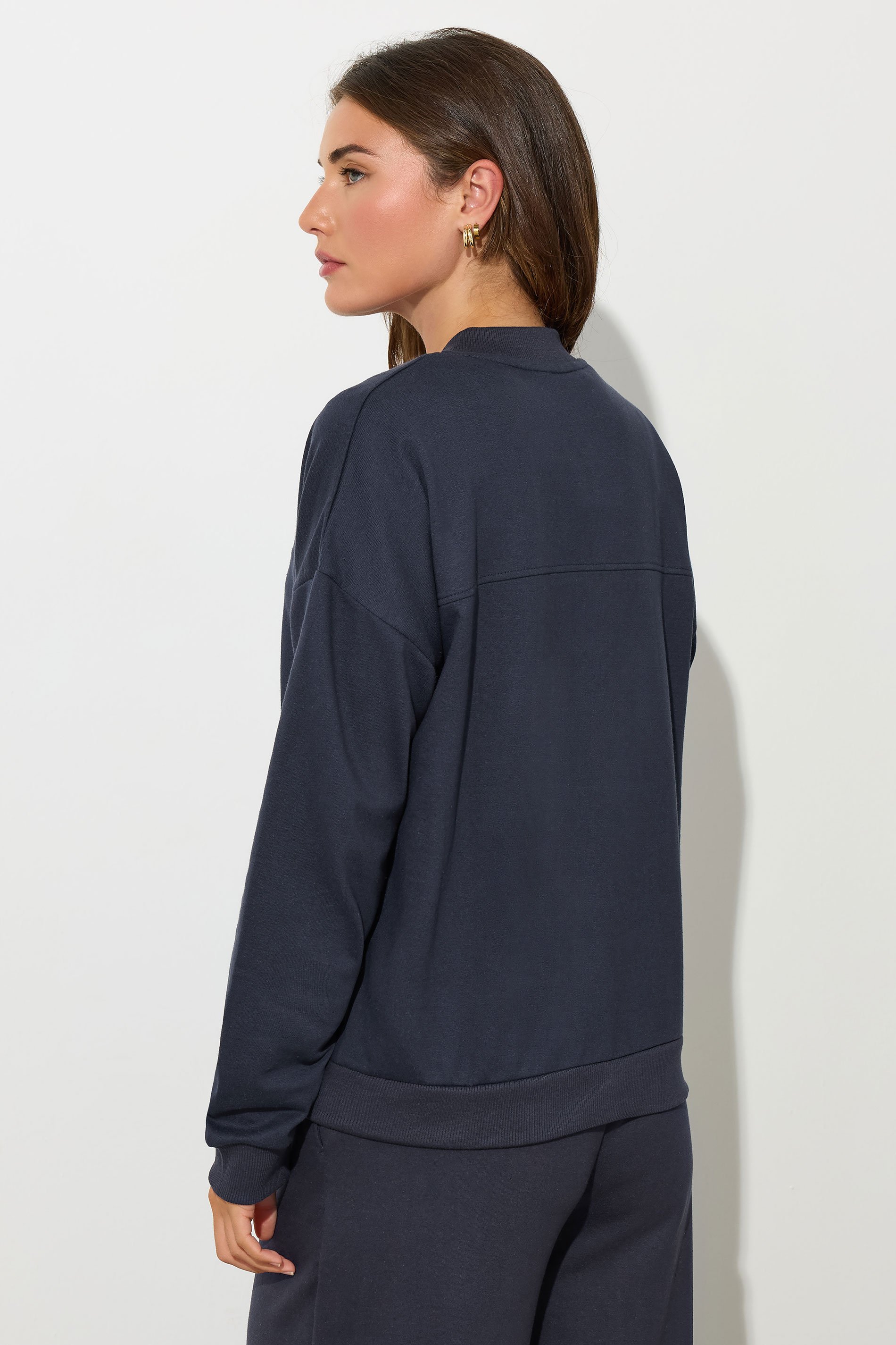 LTS Tall Navy Blue Jersey Bomber Jacket | Long Tall Sally 6