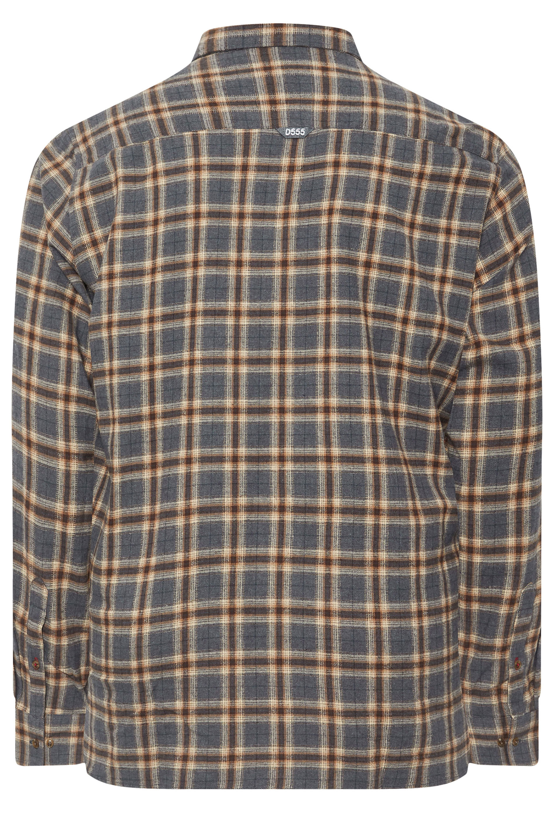 D555 Big & Tall Tan Brown Check Print Long Sleeve Shirt | BadRhino 4