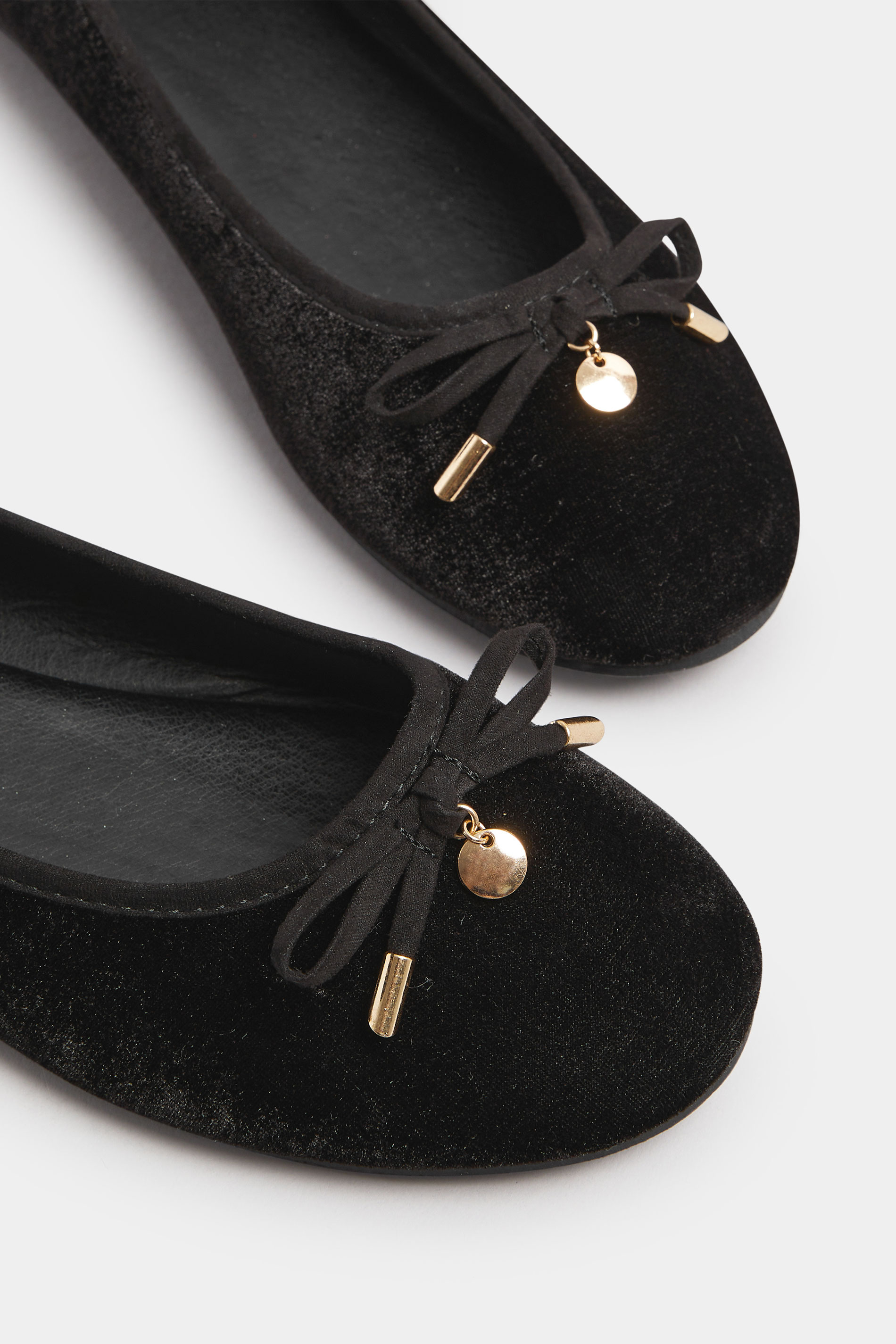 LTS Black Velvet Bow Ballerina Pumps In Standard Fit | Long Tall Sally 5