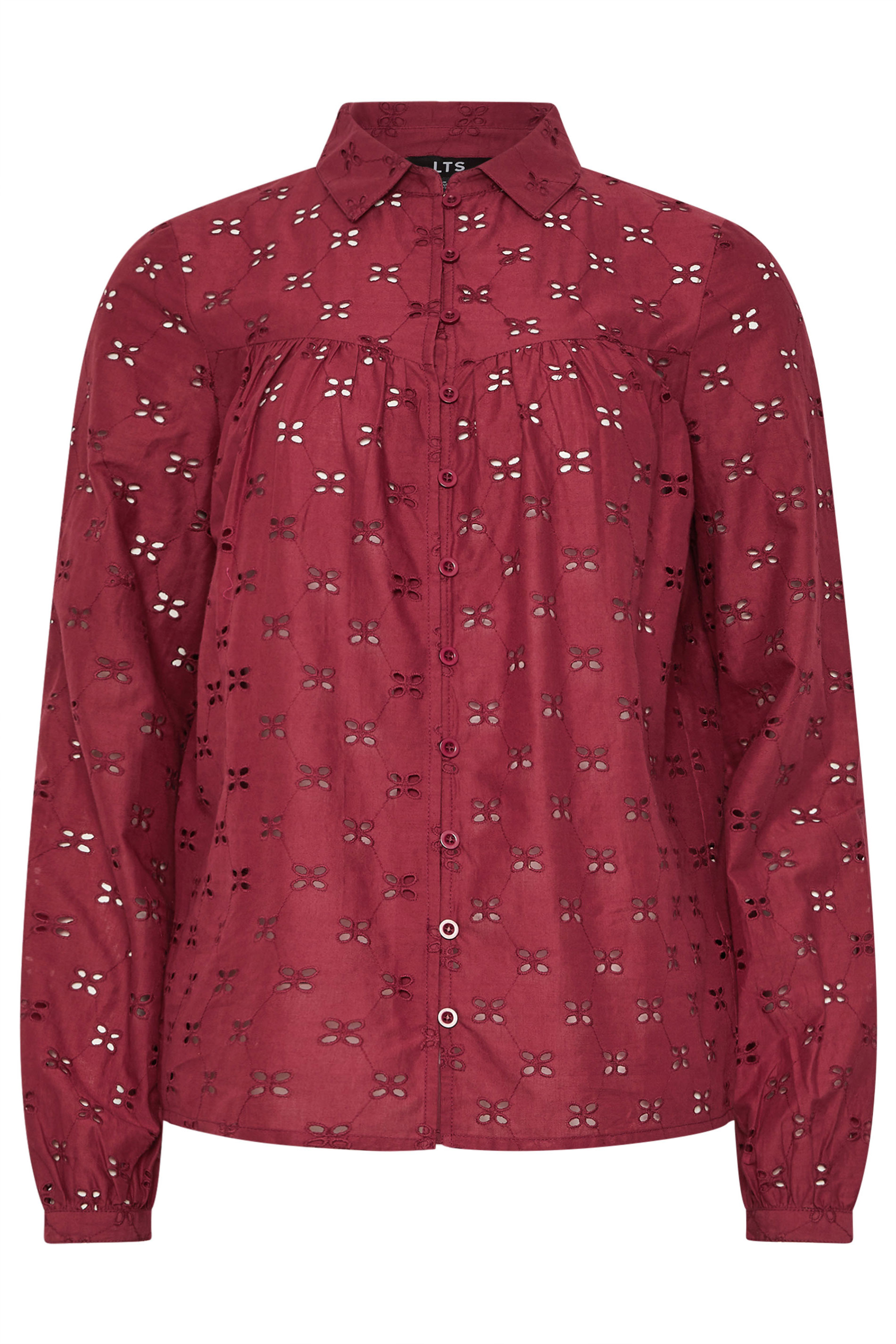 LTS Tall Red Cotton Broderie Yoke Shirt | Long Tall Sally 6