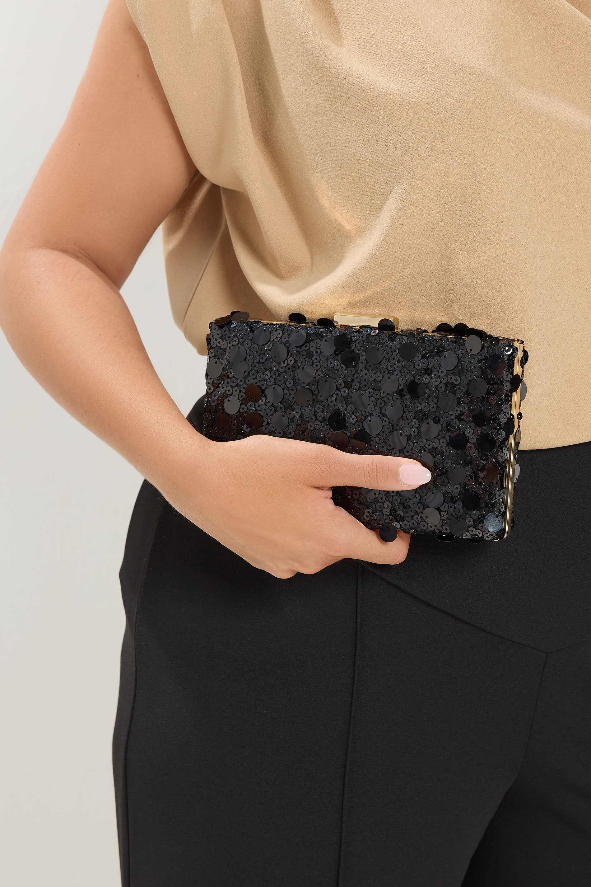 Black Mixed Sequin Clutch Bag | Yours Clothing 3
