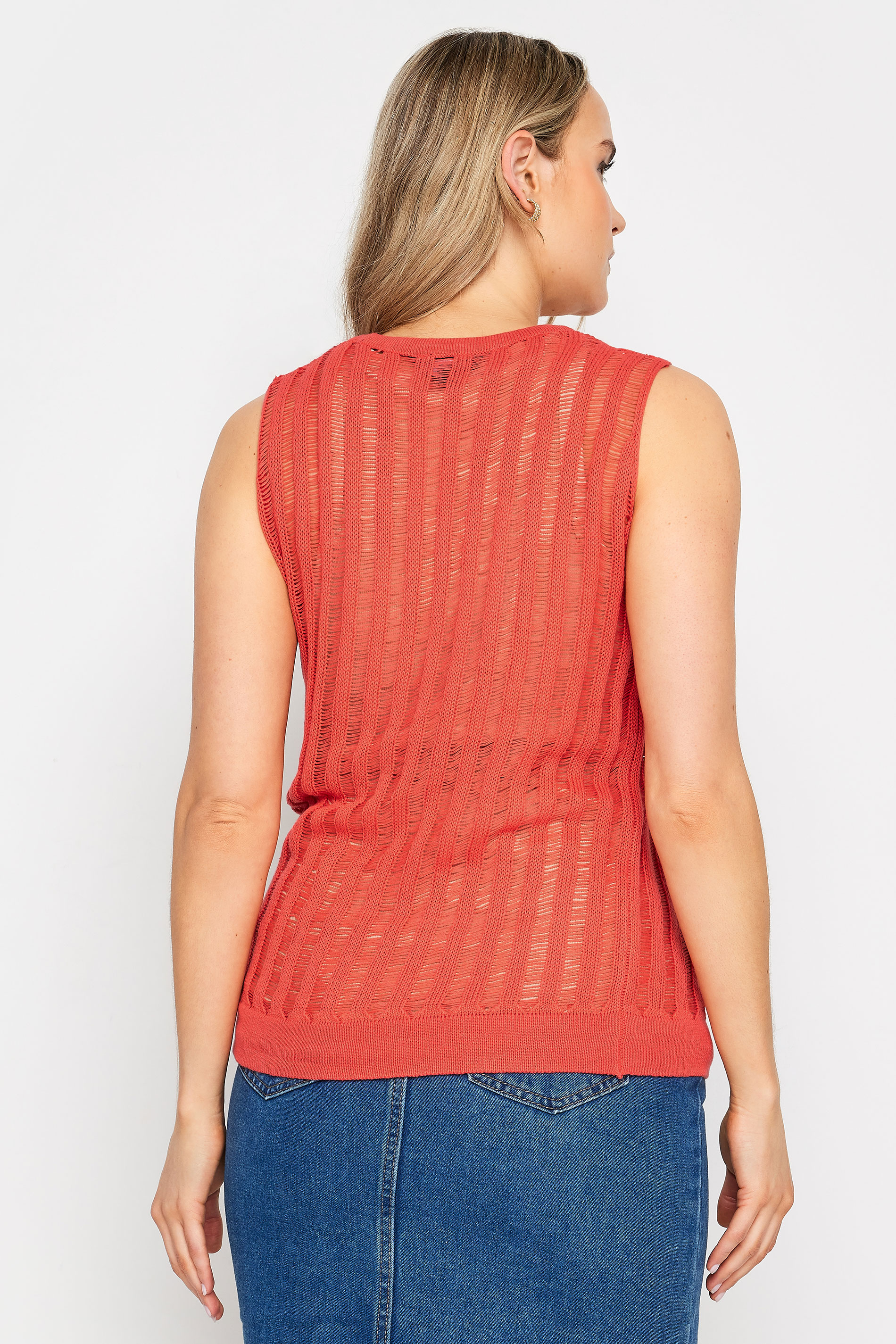 LTS Tall Women's Coral Orange Crochet Vest Top | Long Tall Sally 3