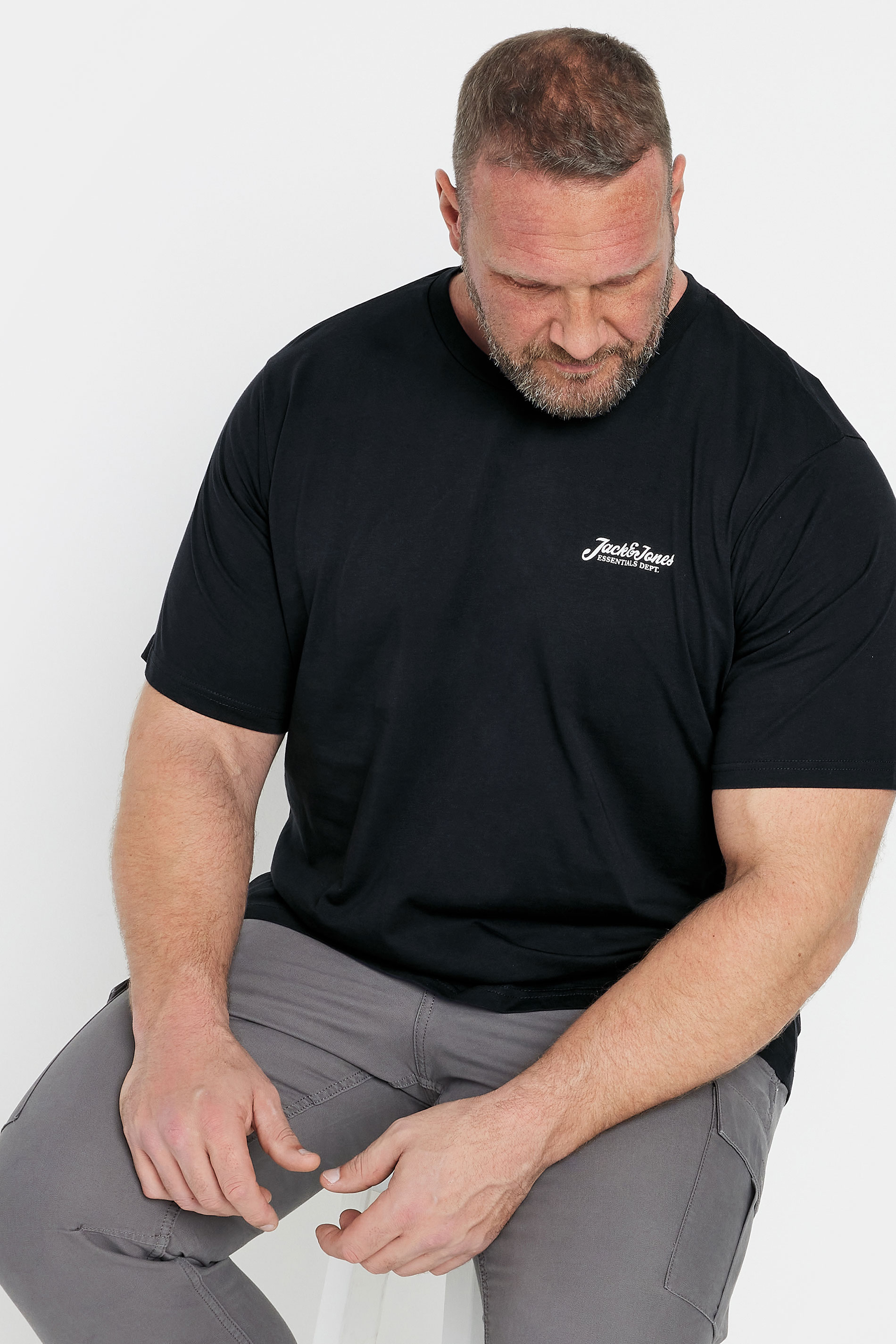 JACK & JONES Big & Tall Navy Blue Frontprint Crew Neck T-Shirt | BadRhino 1