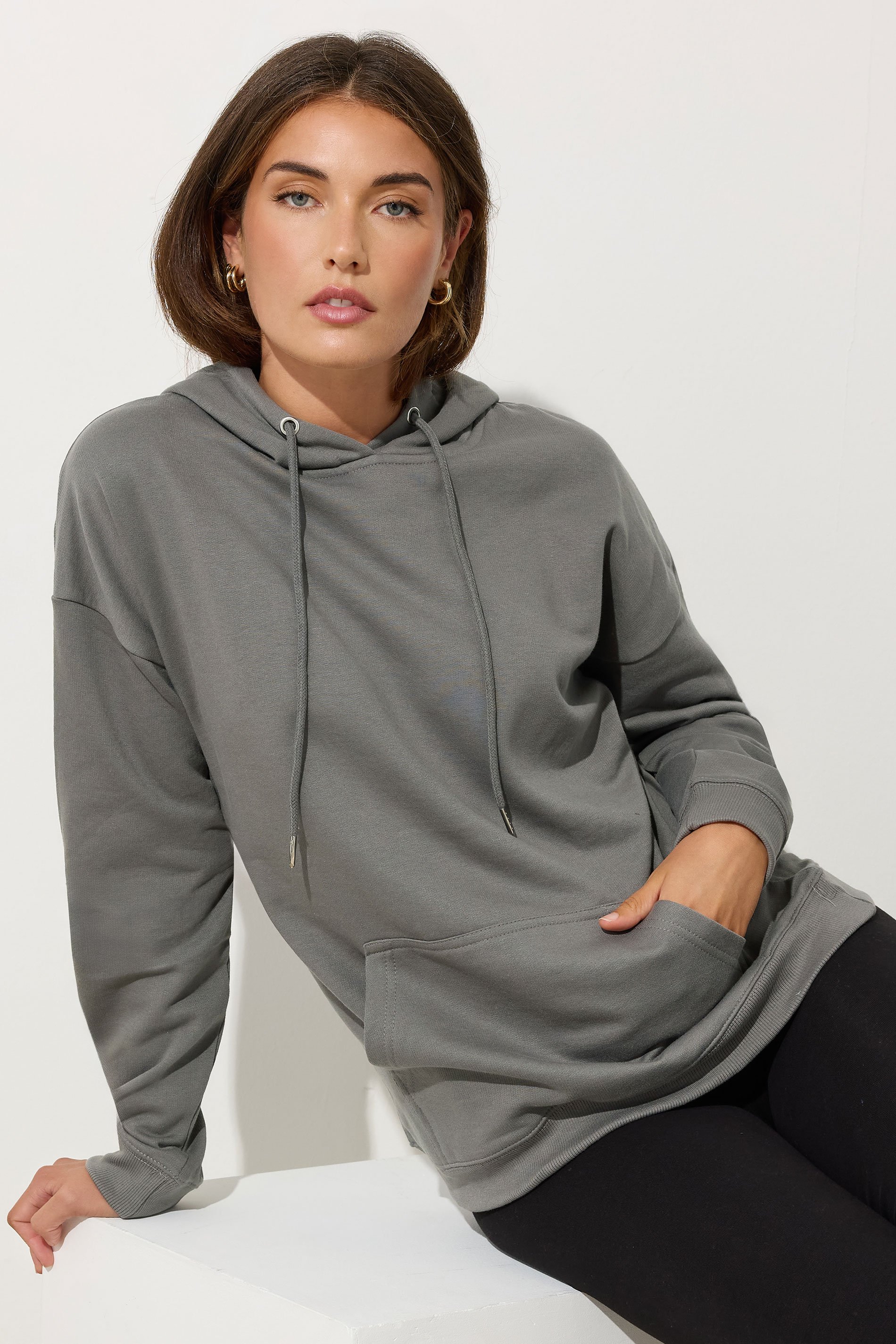 LTS Tall Charcoal Grey Drawstring Hoodie | Long Tall Sally 1