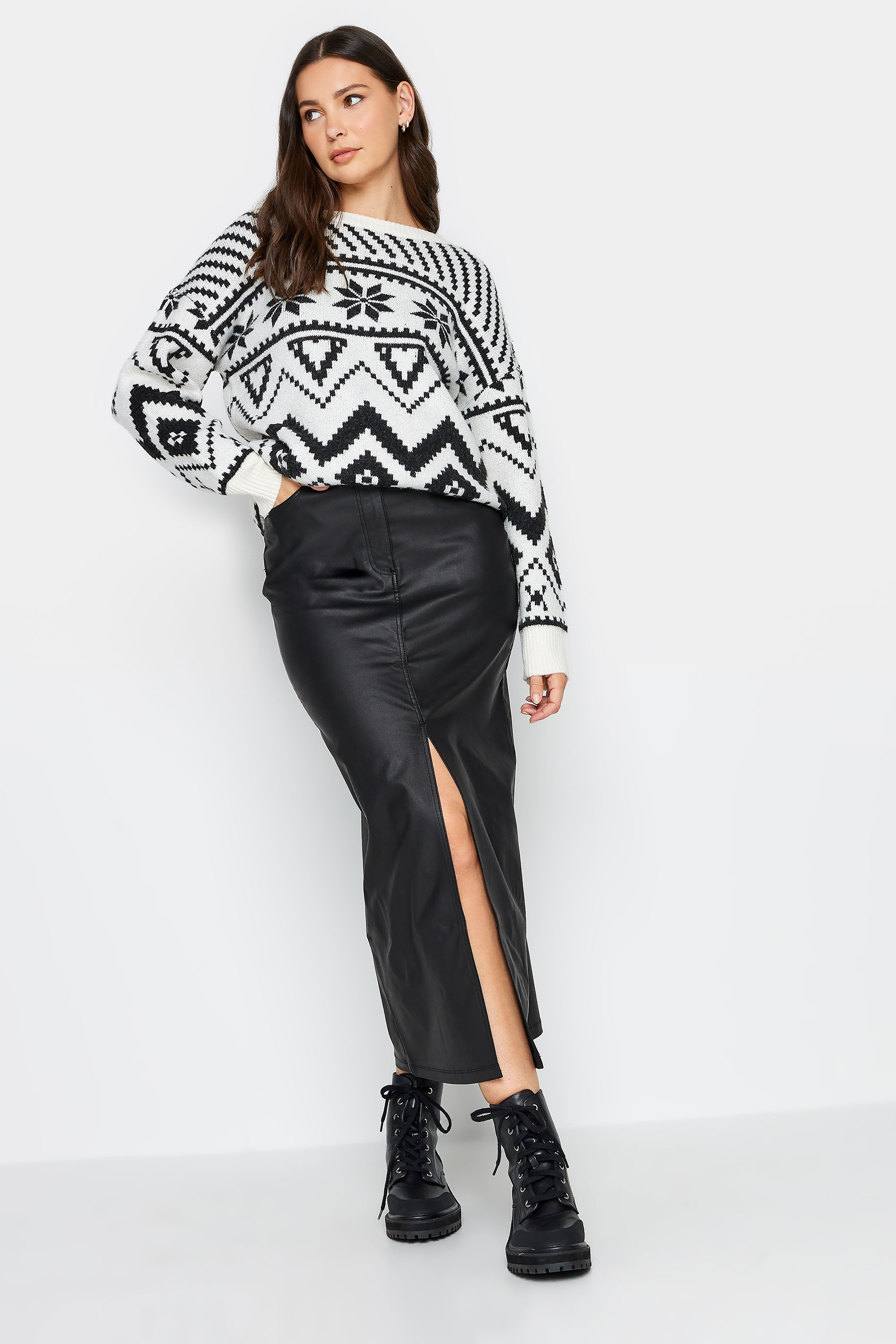 LTS Tall Black Coated Midi Skirt | Long Tall Sally  1