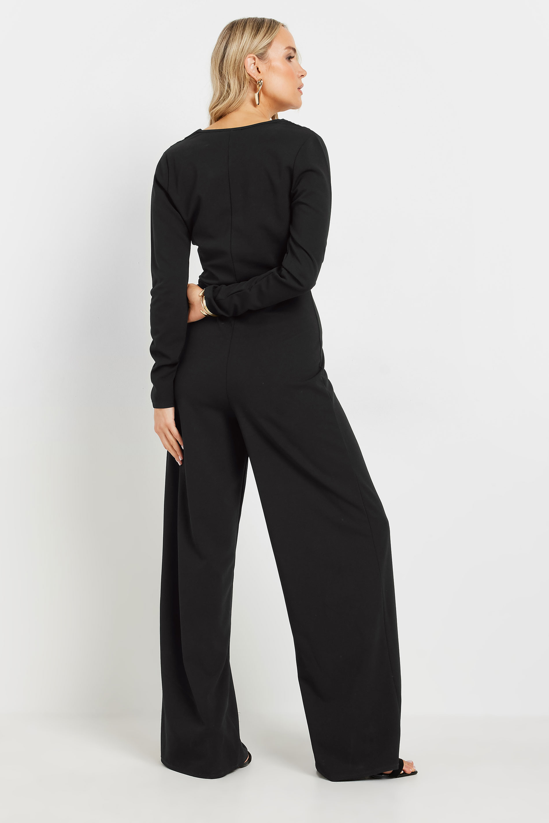 LTS Tall Black Scuba Wrap Wide Leg Jumpsuit | Long Tall Sally 3