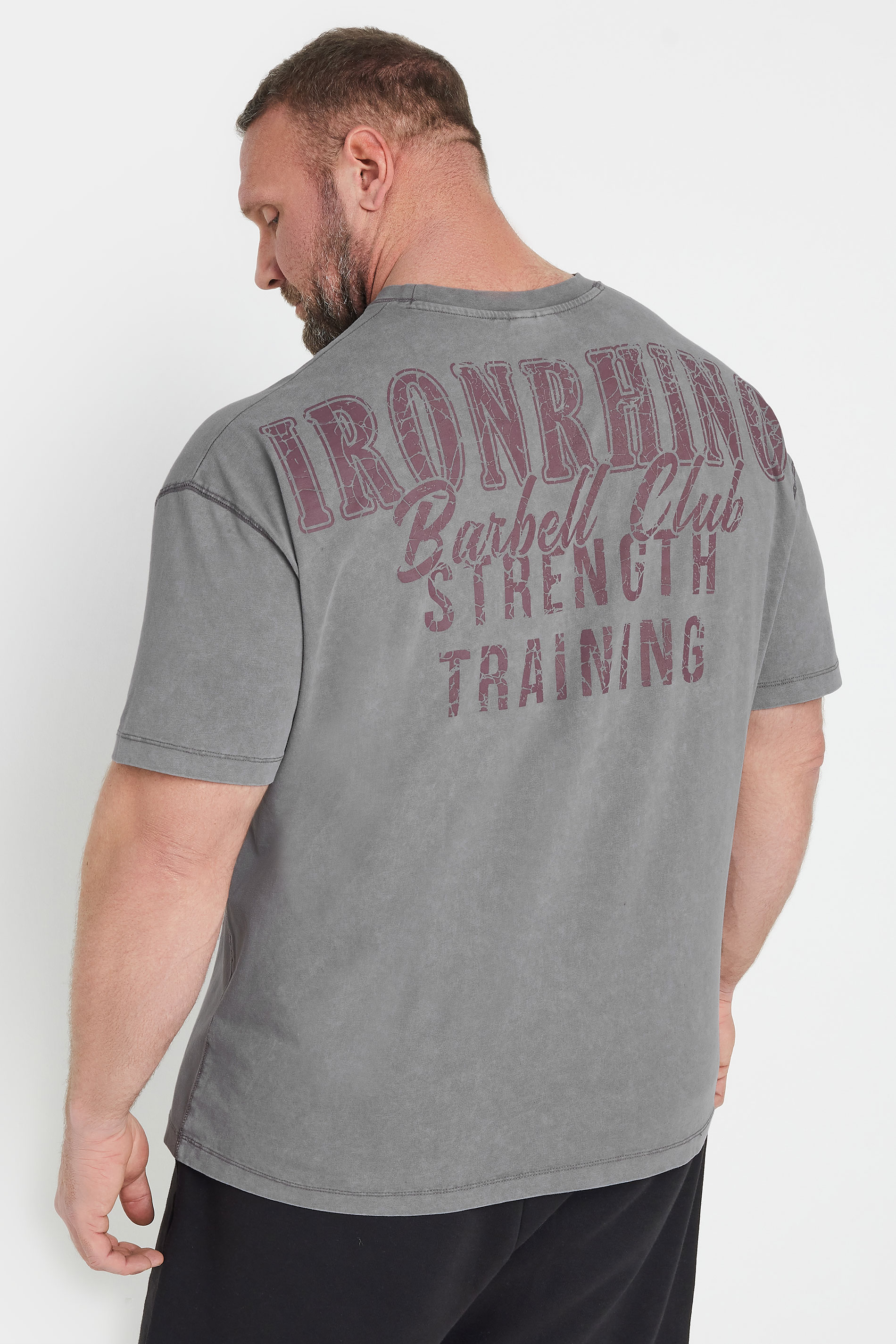 IronRhino Big & Tall Grey Acid Wash 'Barbell Club' T-Shirt | BadRhino 4
