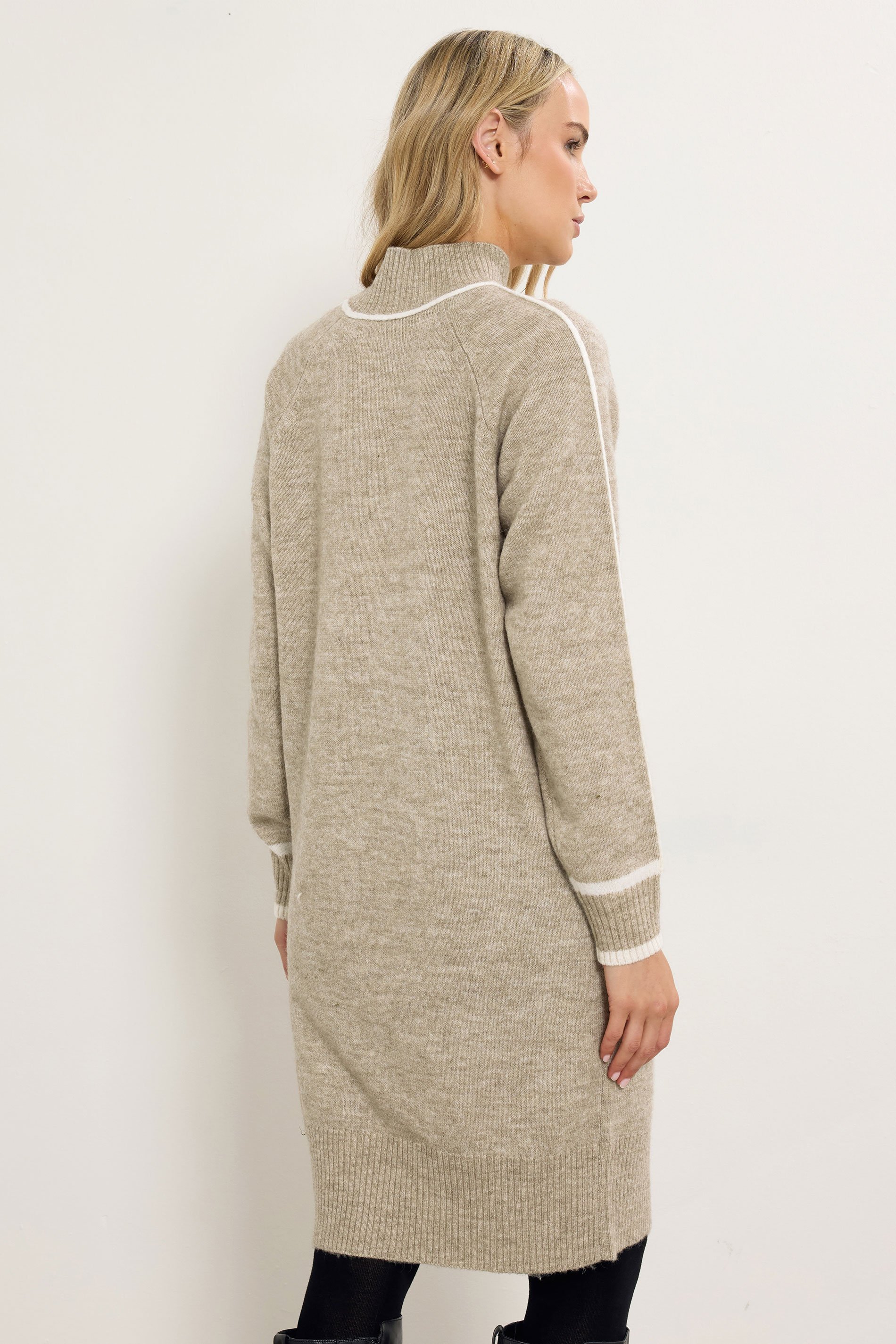 LTS Tall Beige Brown Contrast Trim Jumper Dress | Long Tall Sally 4