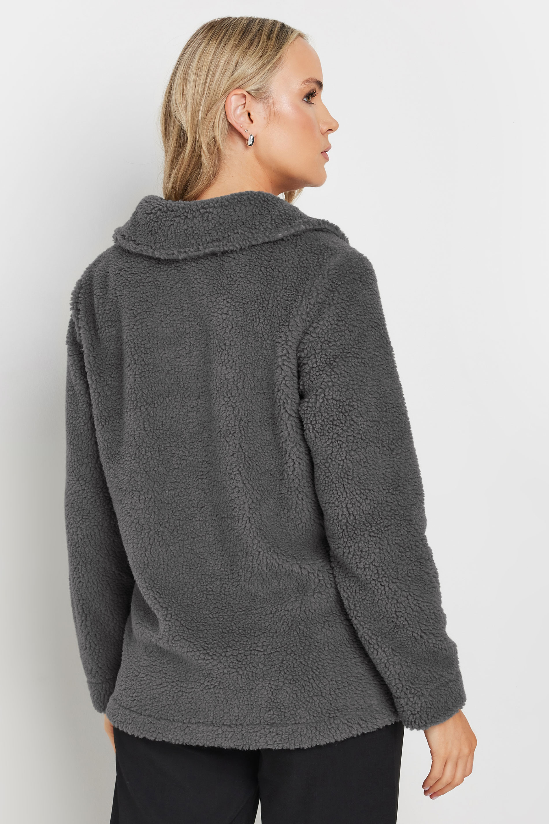 LTS Tall Charcoal Grey Teddy Fleece Jacket | Long Tall Sally 3