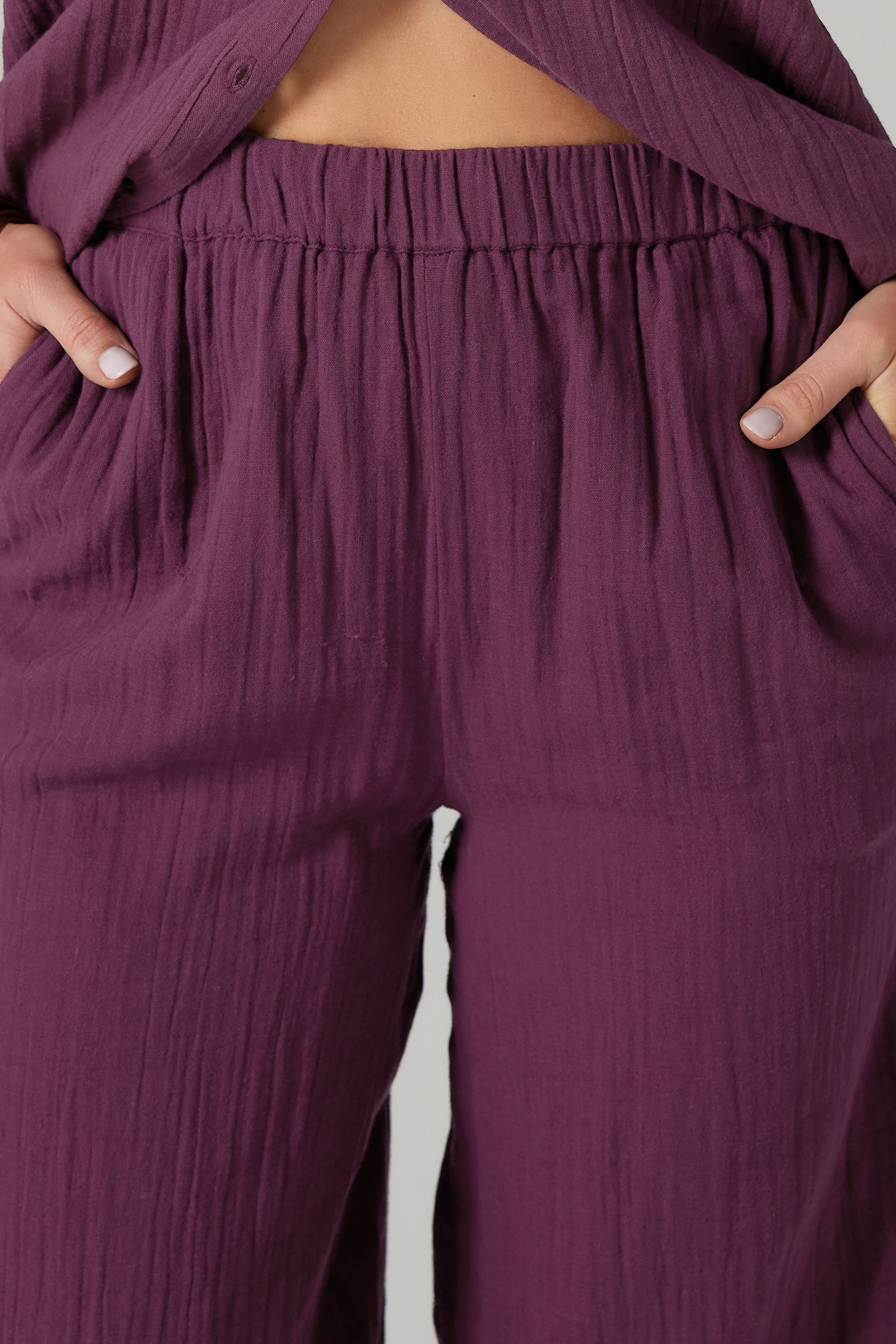 LTS Tall Dark Red Cotton Cheescloth Wide Leg Trousers | Long Tall Sally 4