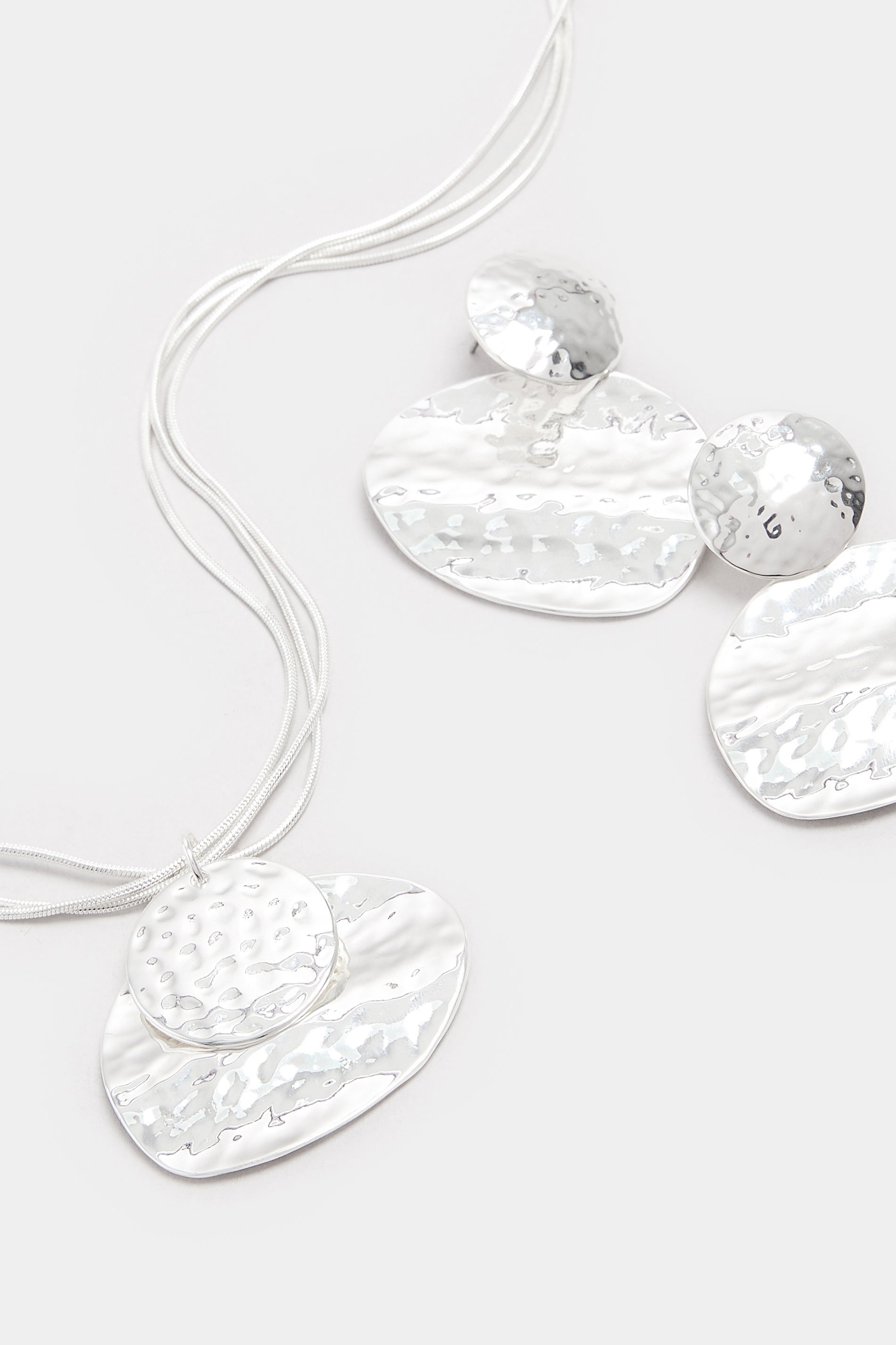 Silver Tone Abstract Textured Necklace & Earrings Set | Yours Clothing 3