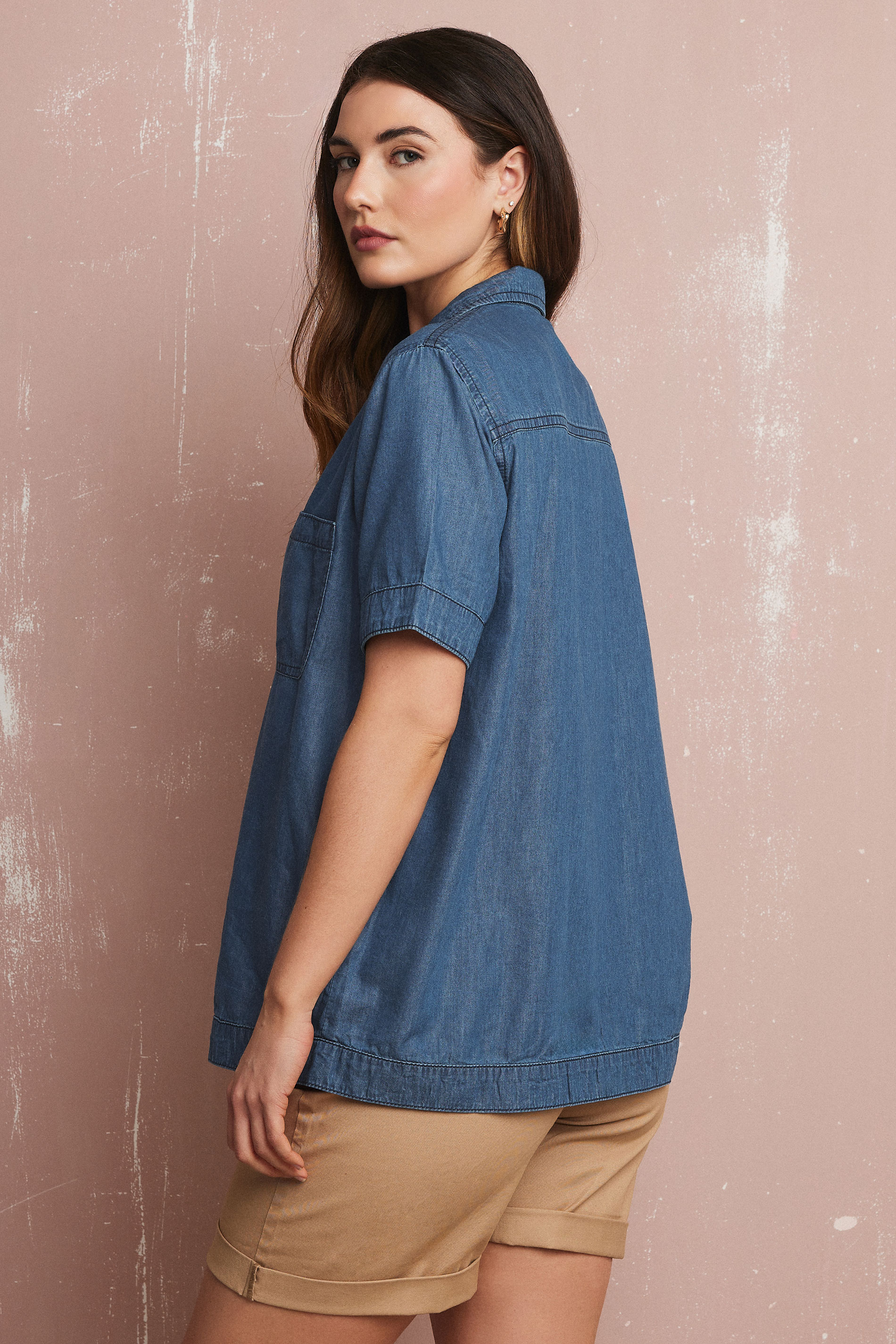LTS Tall Blue Denim Pocket Collar Shirt | Long Tall Sally 4