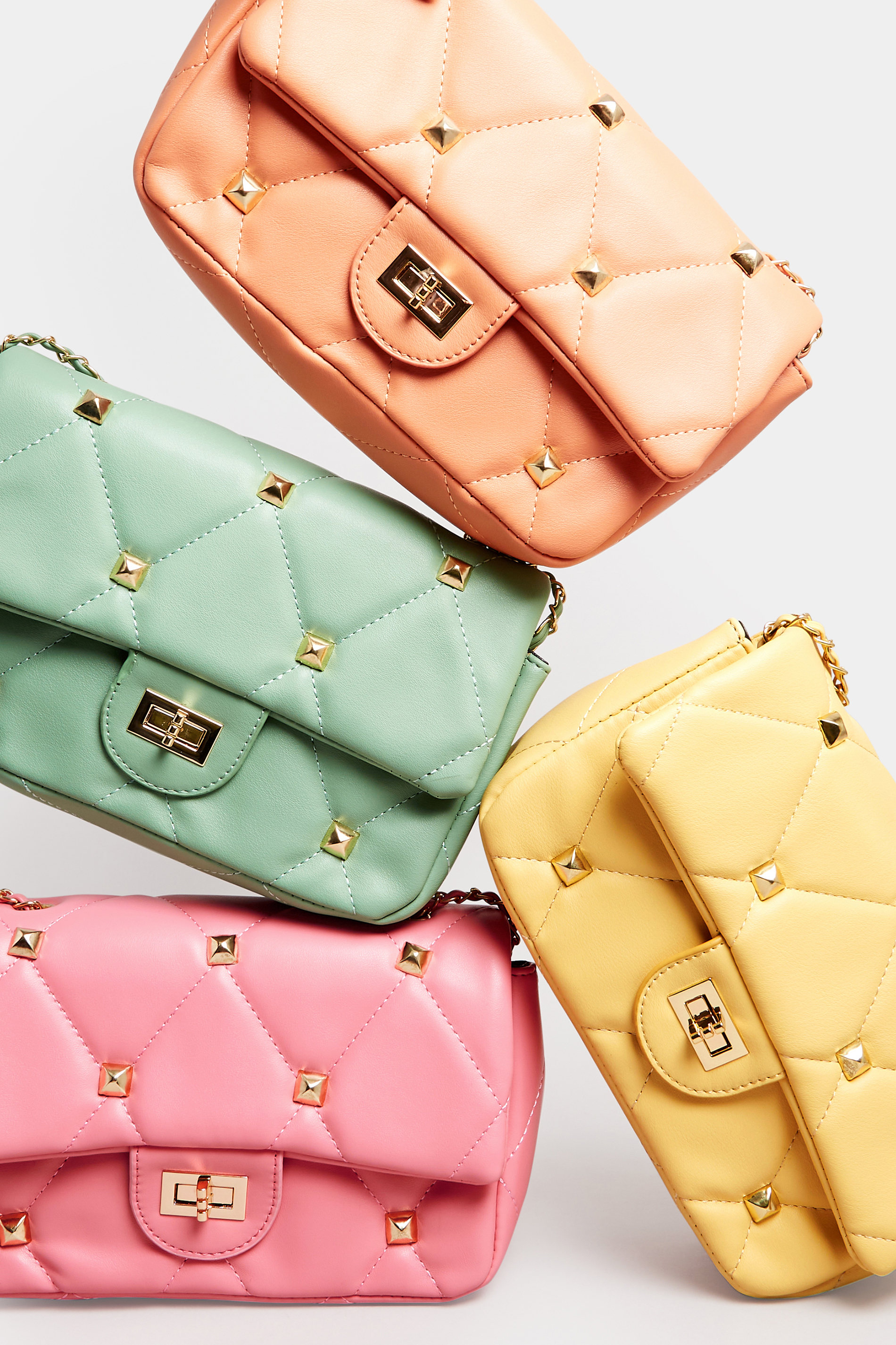 Orange Studded Quilted Chain Bag | Yours Clothing 10