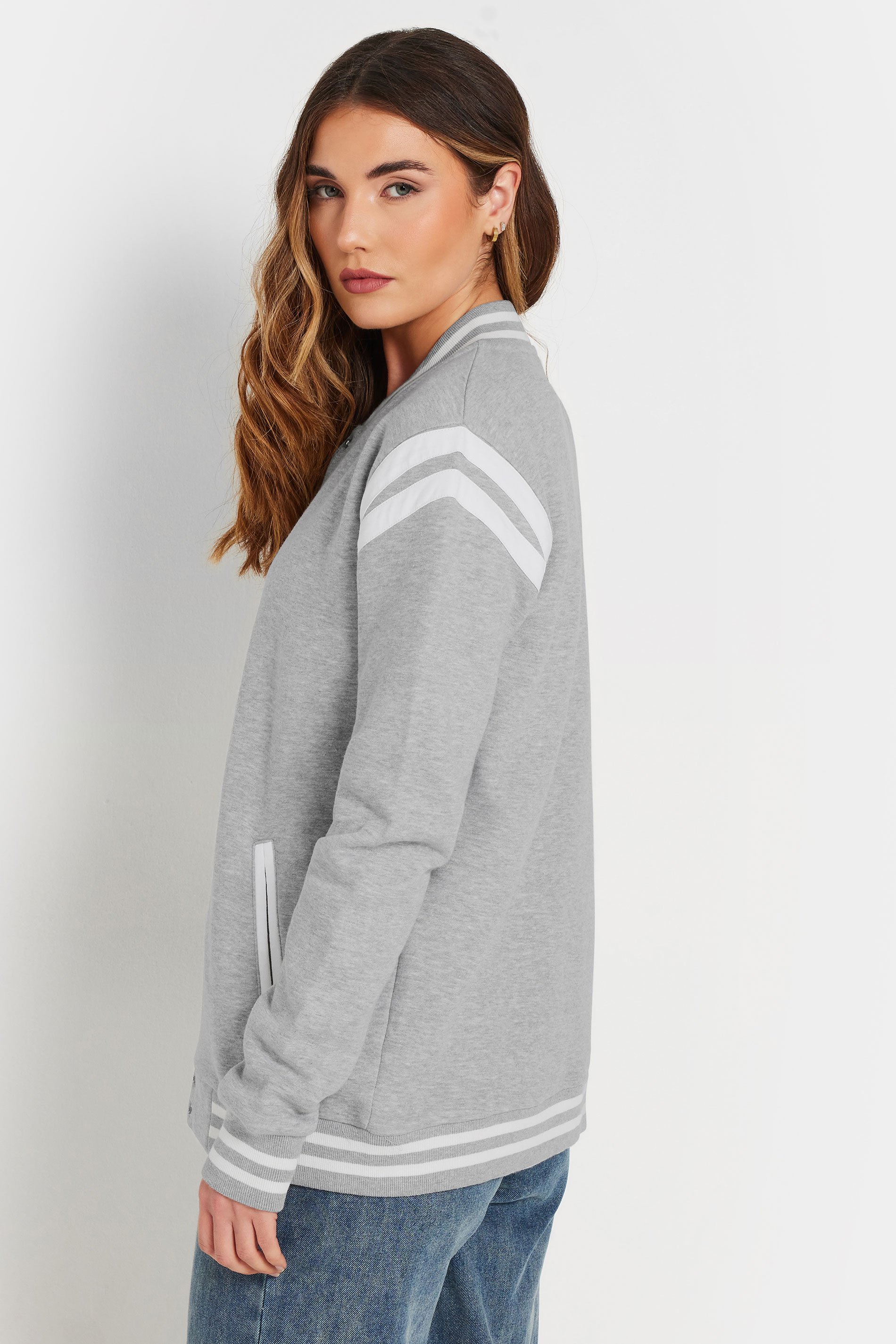 LTS Tall Grey Varsity Bomber Jacket | Long Tall Sally 3
