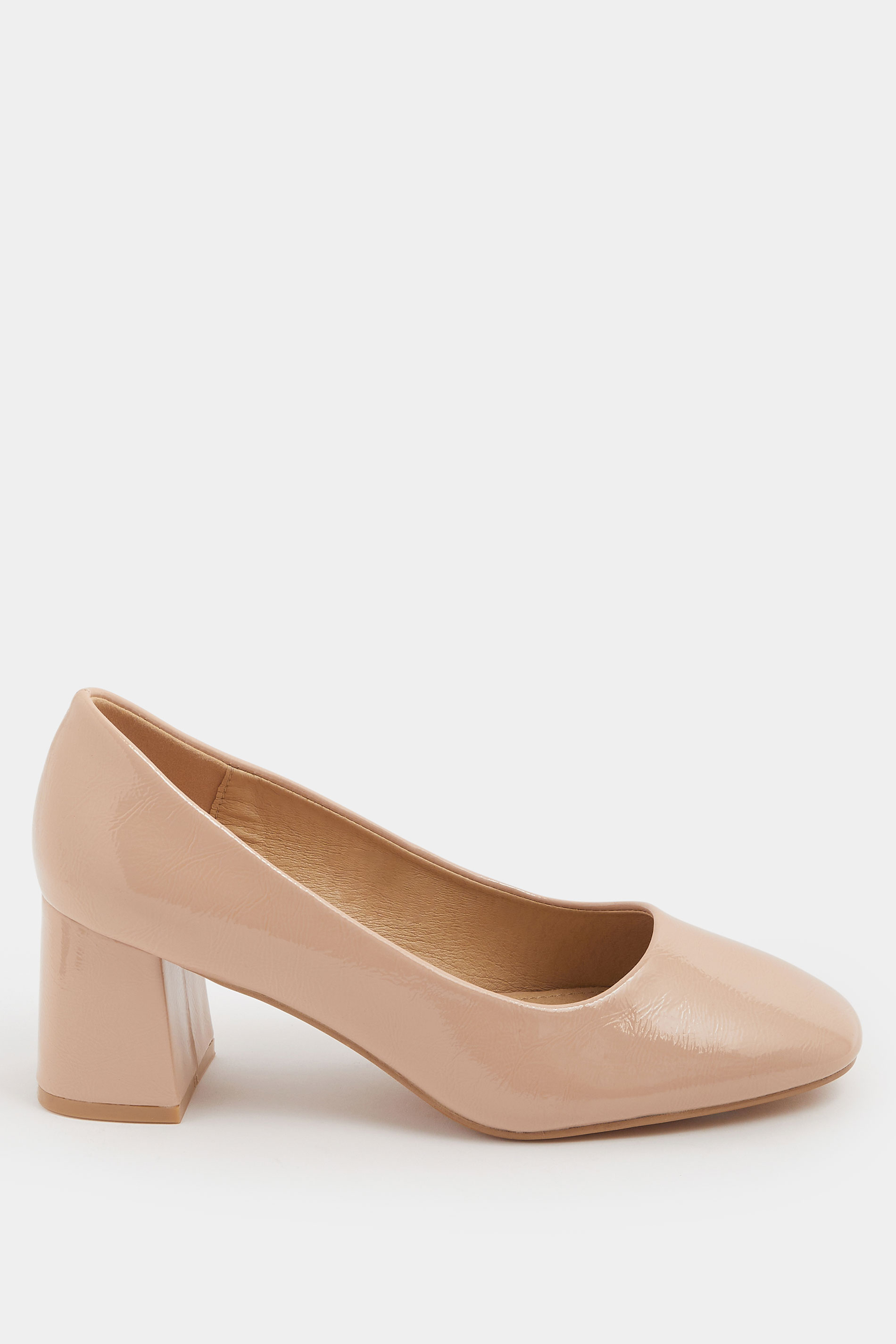Nude Faux Leather Block Heel Court Shoes In Extra Wide EEE Fit | Yours Clothing 2