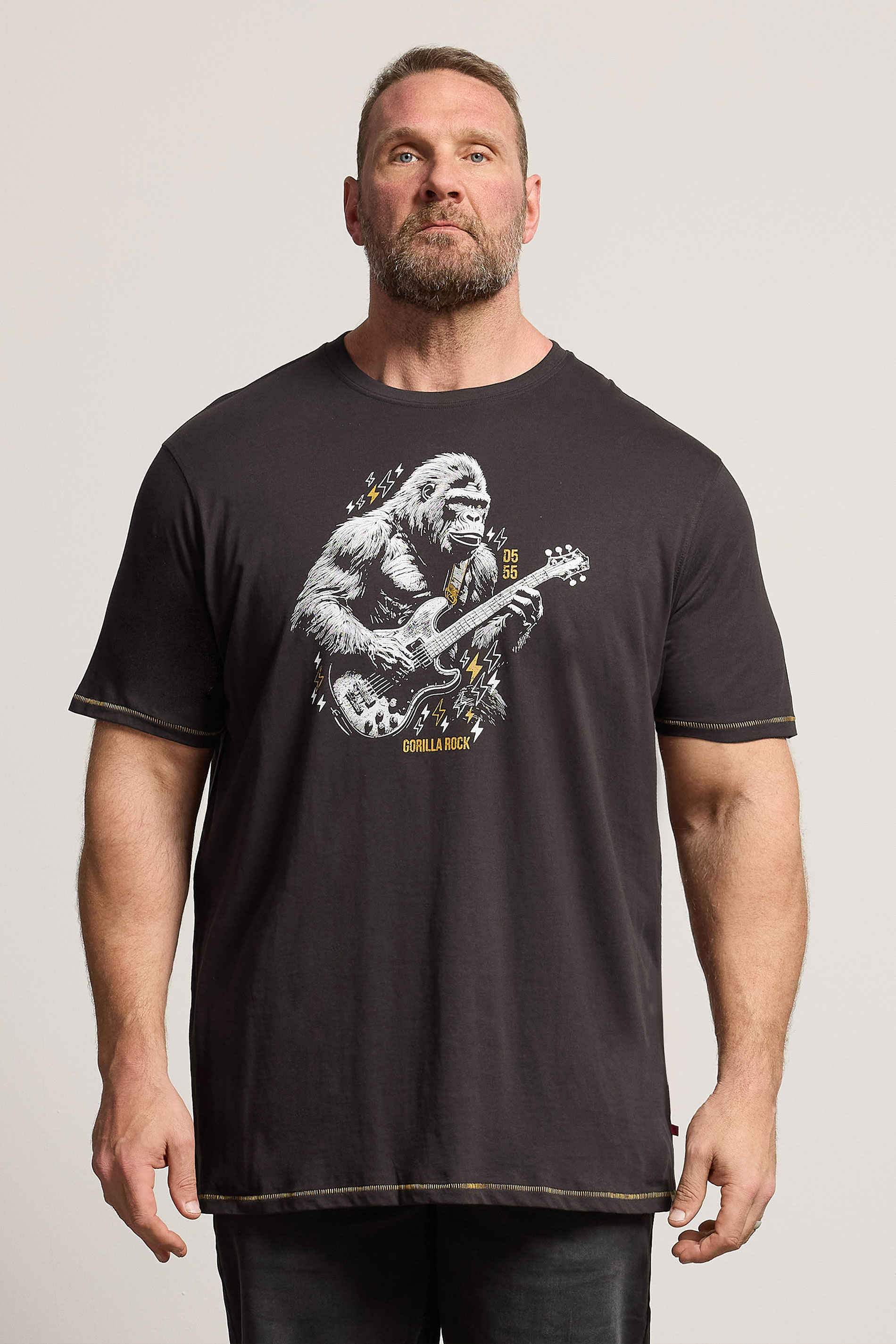 D555 Big & Tall Washed Black Gorilla Guitar Print T-Shirt | BadRhino 3