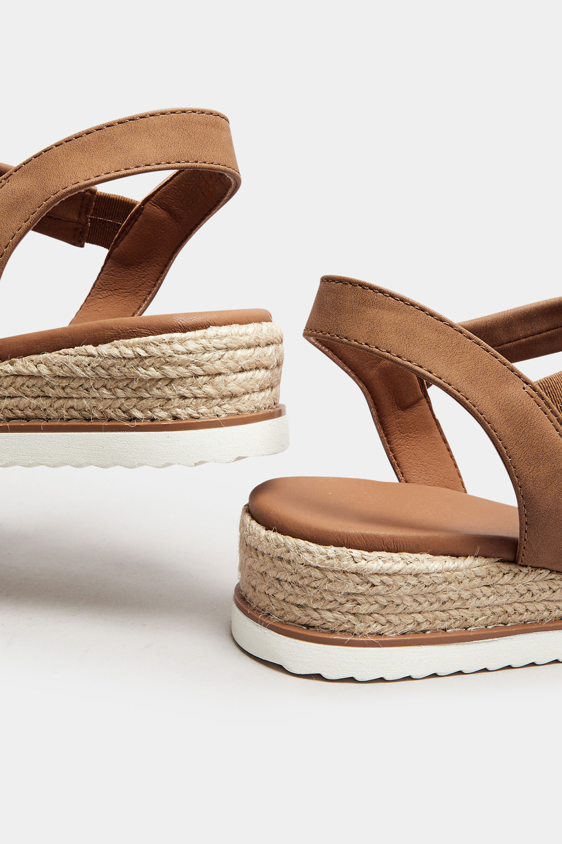 Brown Cross Over Strappy Wedge Sandals In Wide E & Extra Wide EEE Fit | Yours Clothing 4