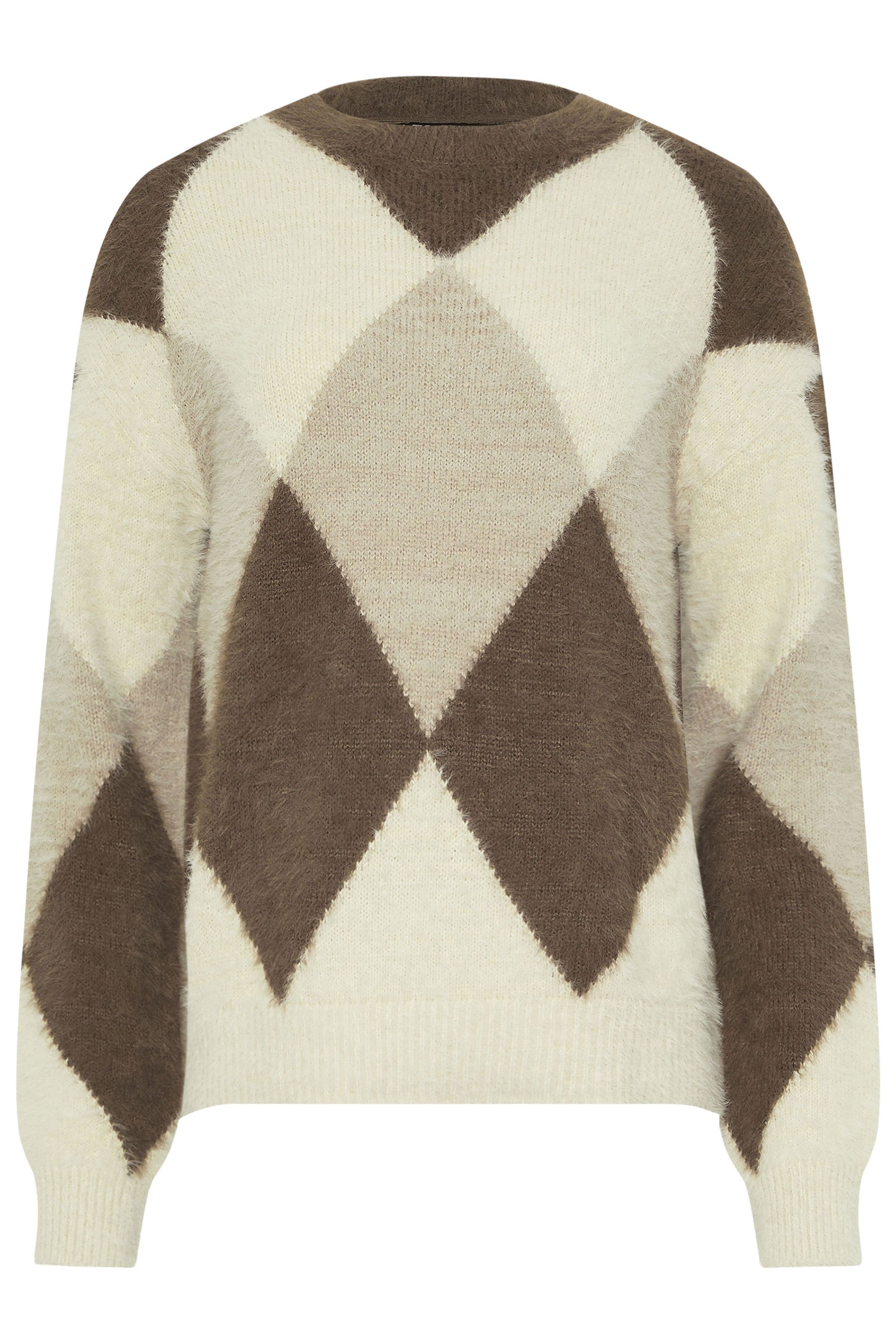 LTS Tall Brown Fluffy Knit Argyle Jumper | Long Tall Sally 6