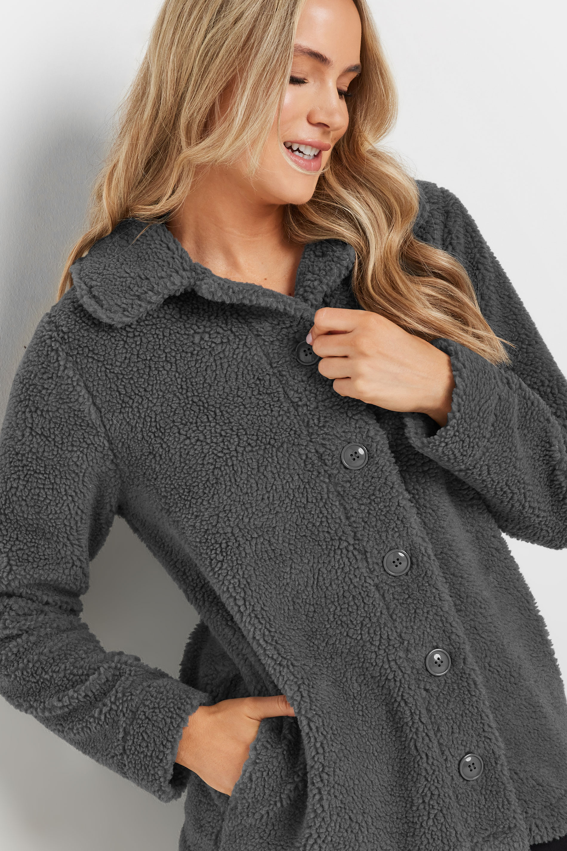 LTS Tall Charcoal Grey Teddy Fleece Jacket | Long Tall Sally 4