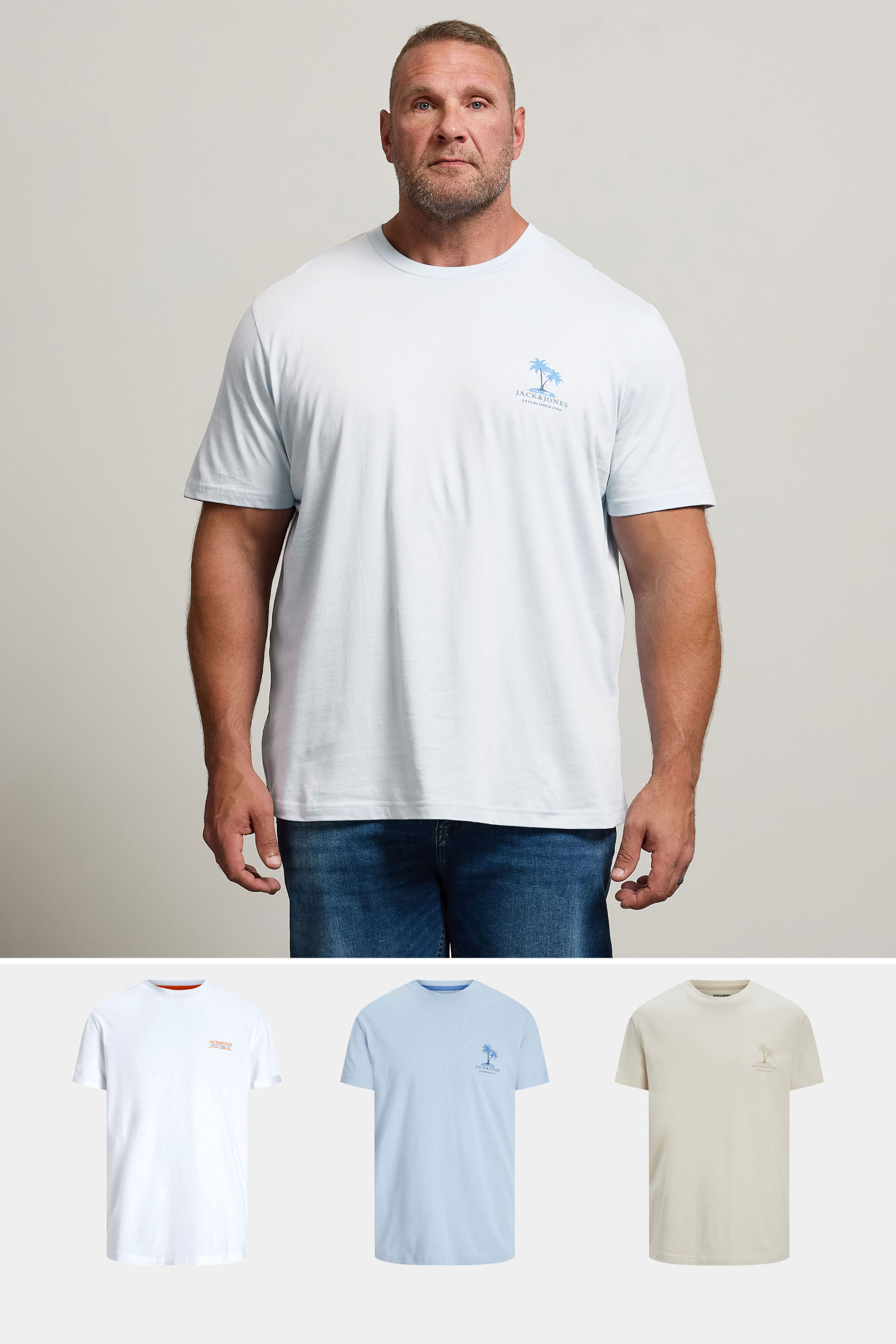 JACK & JONES Big & Tall 3 PACK Chambray Blue Summer Vibe T-Shirts 1