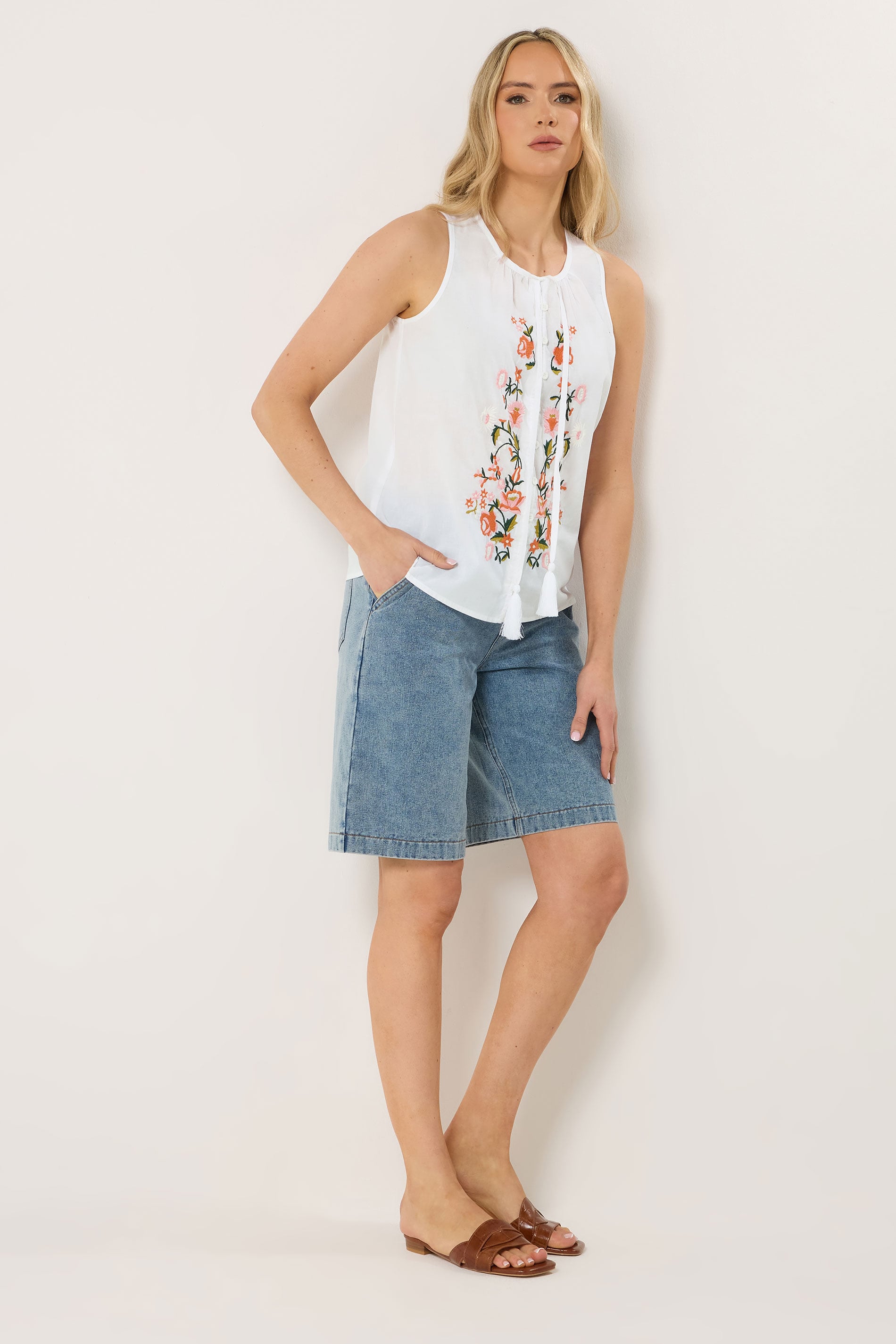 LTS Tall Women's White Floral Embroidered Vest Top | Long Tall Sally 2