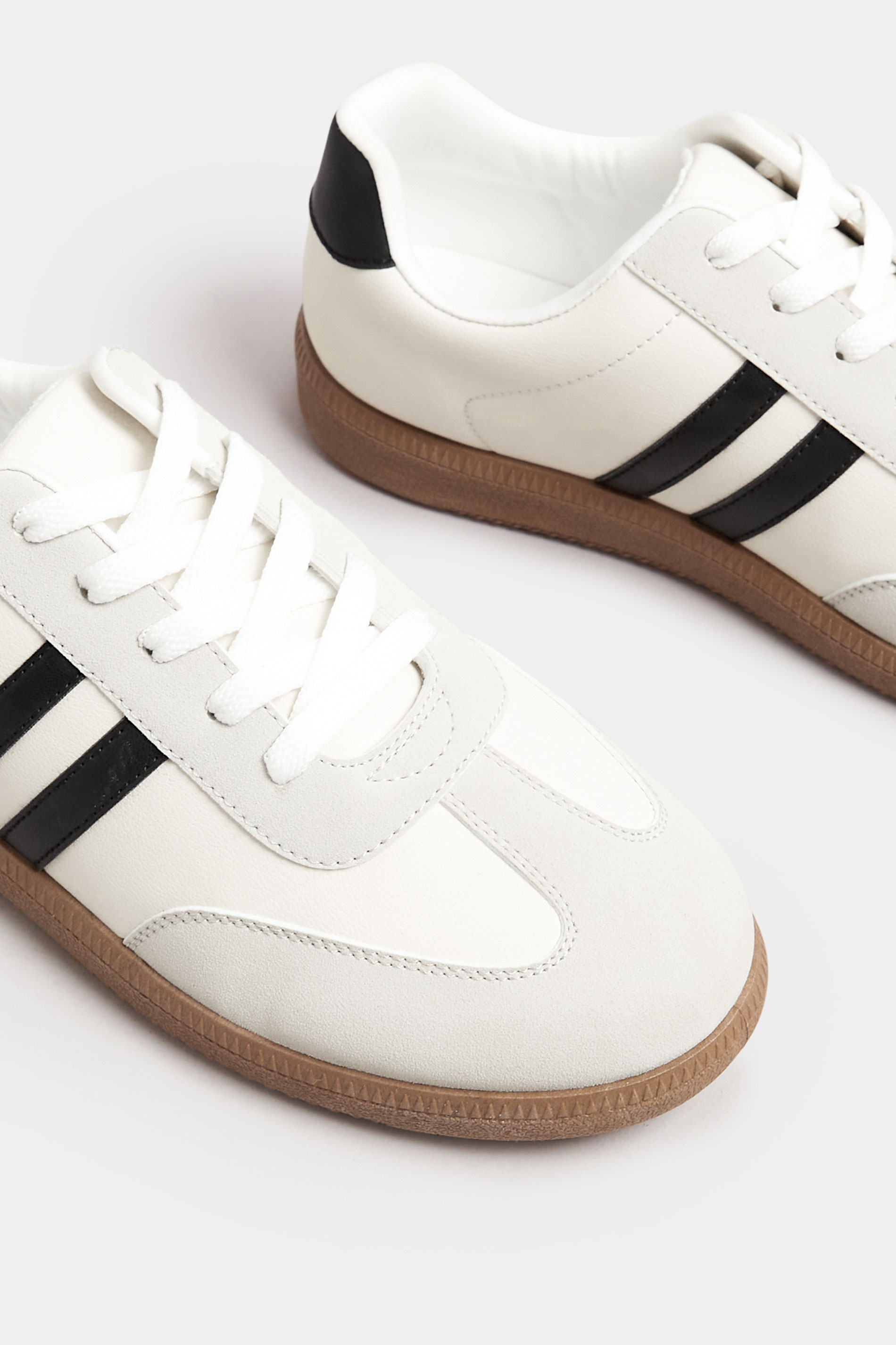 White Retro Stripe Trainers In Extra Wide EEE Fit | Yours Clothing 6
