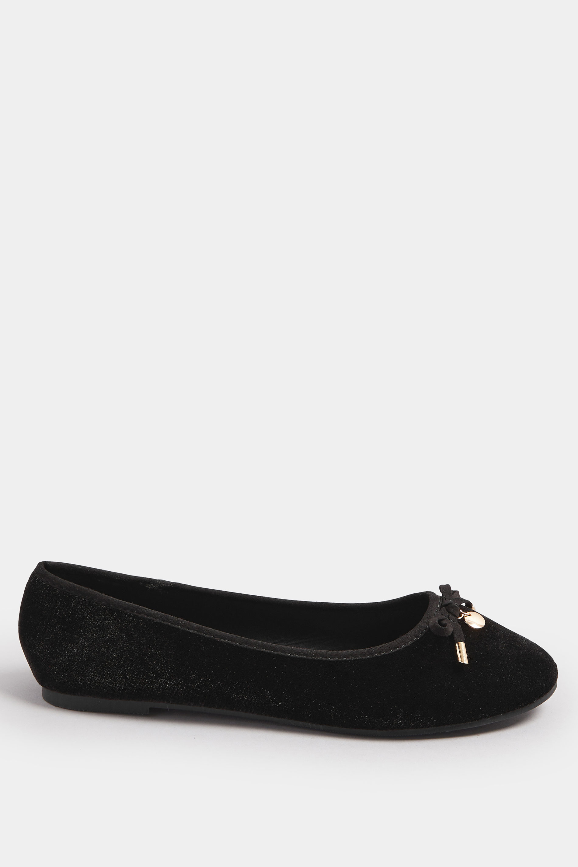 LTS Black Velvet Bow Ballerina Pumps In Standard Fit | Long Tall Sally 3
