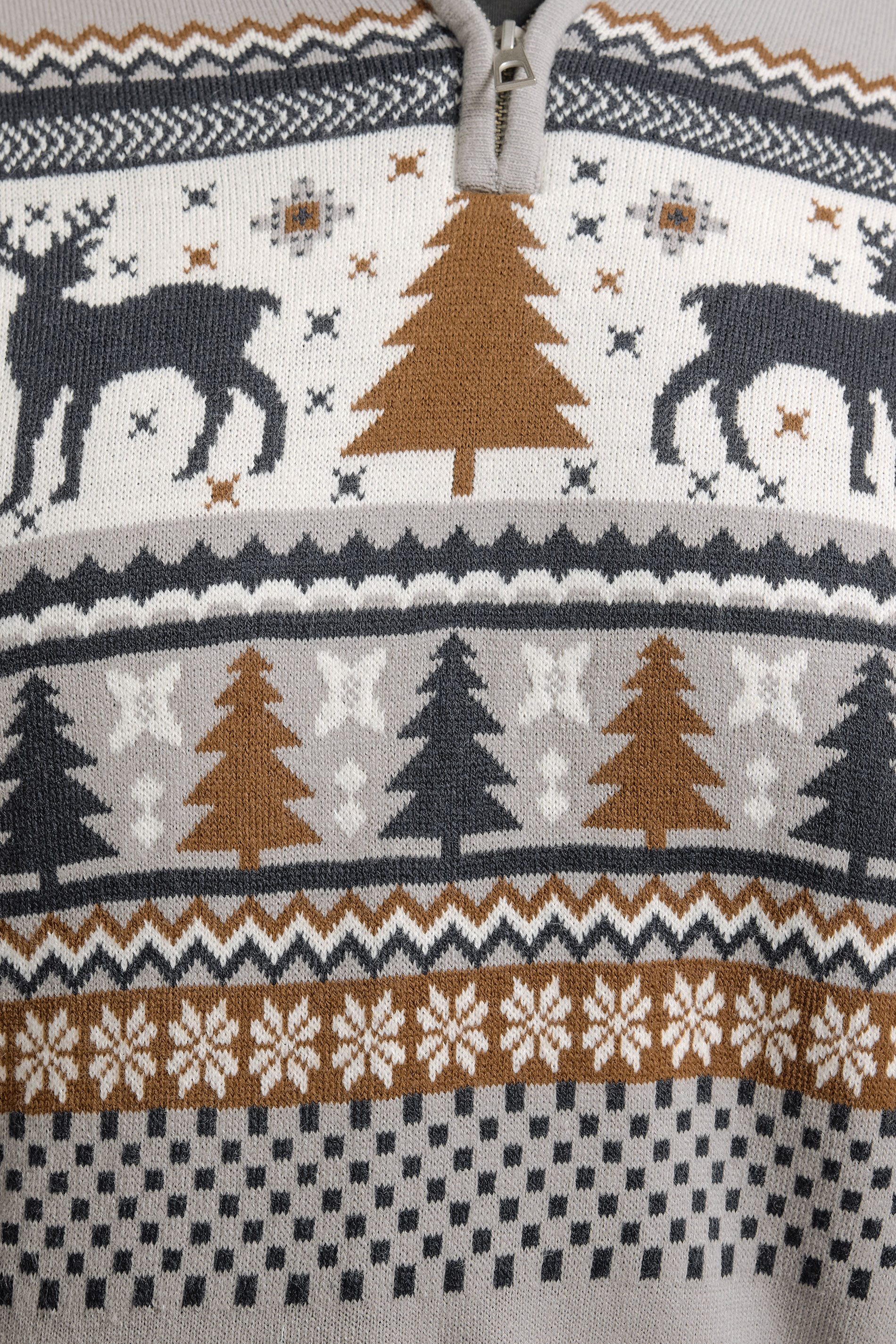 BadRhino Big & Tall Grey Fairisle Deer Quarter Zip Knitted Jumper | BadRhino 6