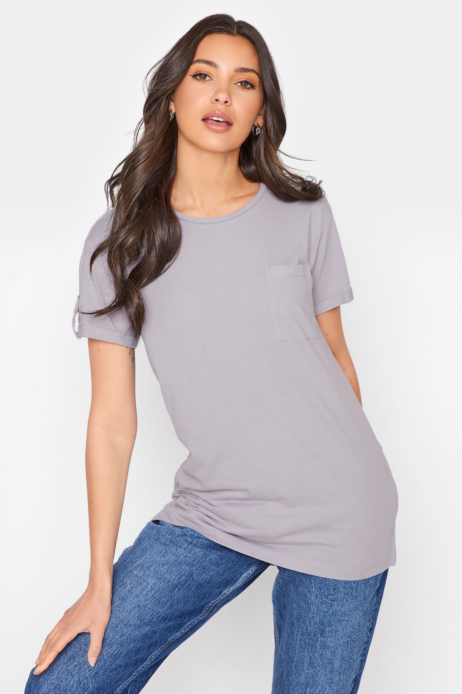 Tall Women's LTS Light Grey Short Sleeve Pocket T-Shirt | Long Tall Sally 1