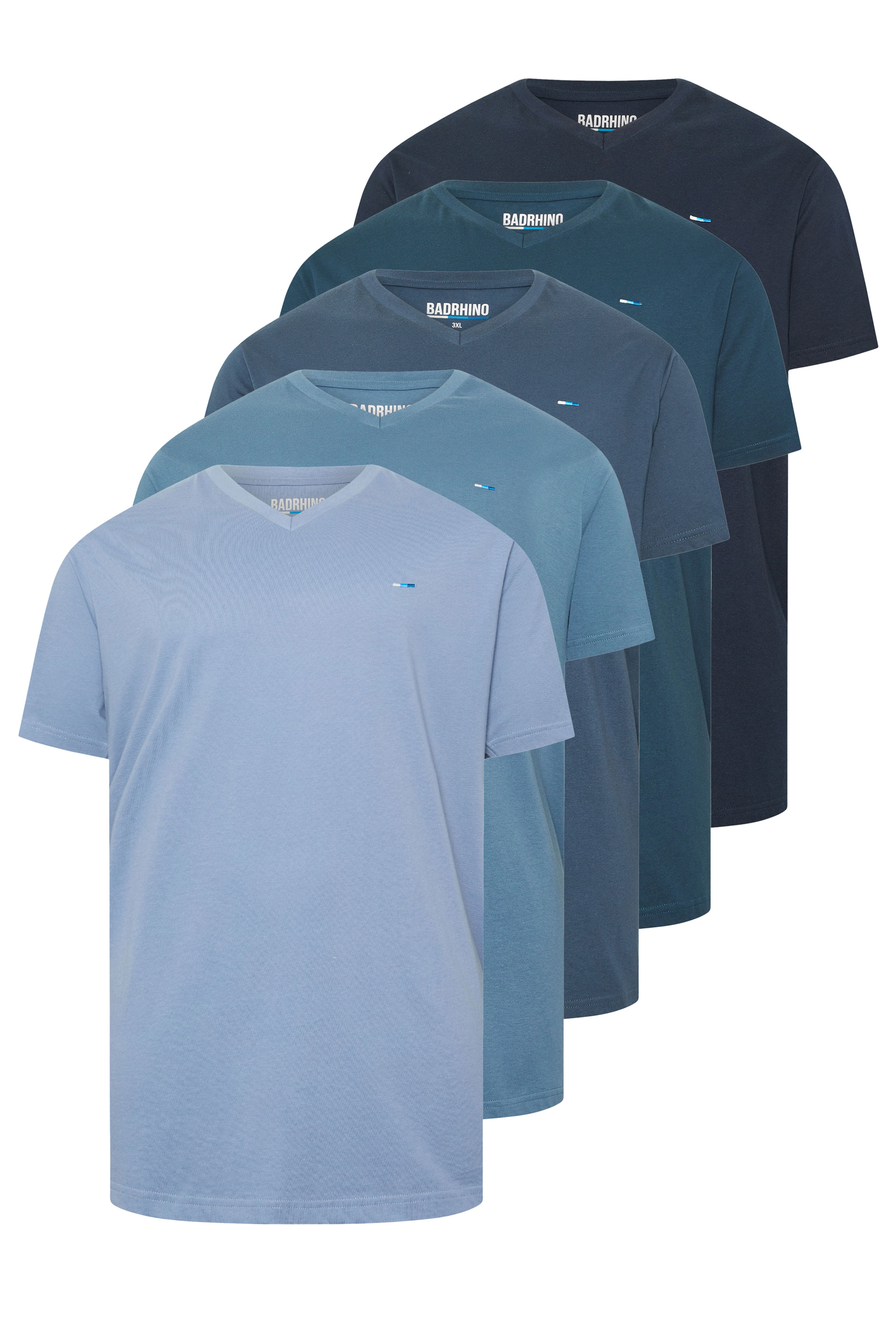 BadRhino Big & Tall Navy Blue 5 Pack Extra Long V-Neck T-Shirts | BadRhino 1