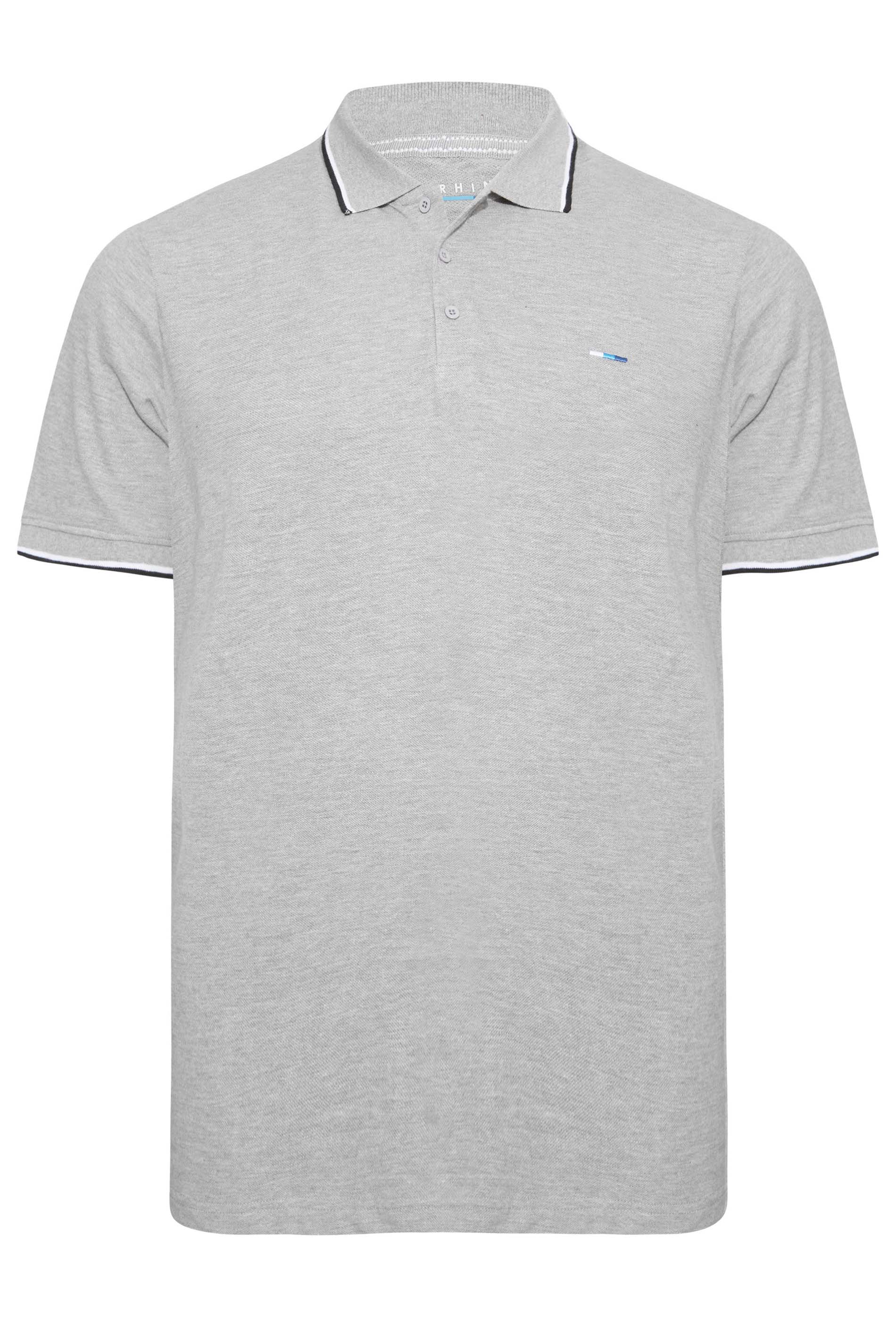 BadRhino Grey Marl Essential Tipped Polo Shirt | BadRhino 5
