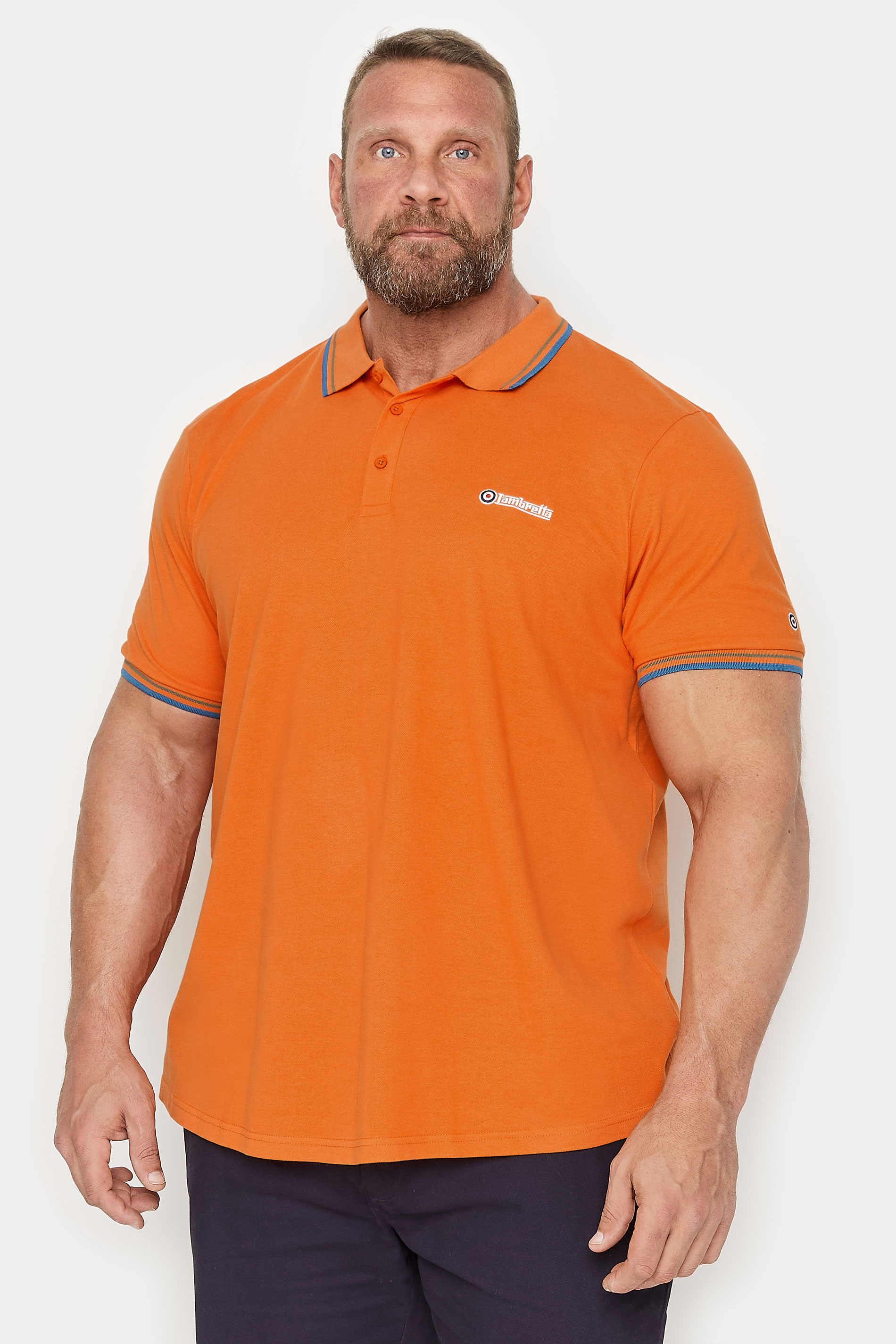 LAMBRETTA Big & Tall Orange Twin Tipped Polo Shirt | BadRhino 2