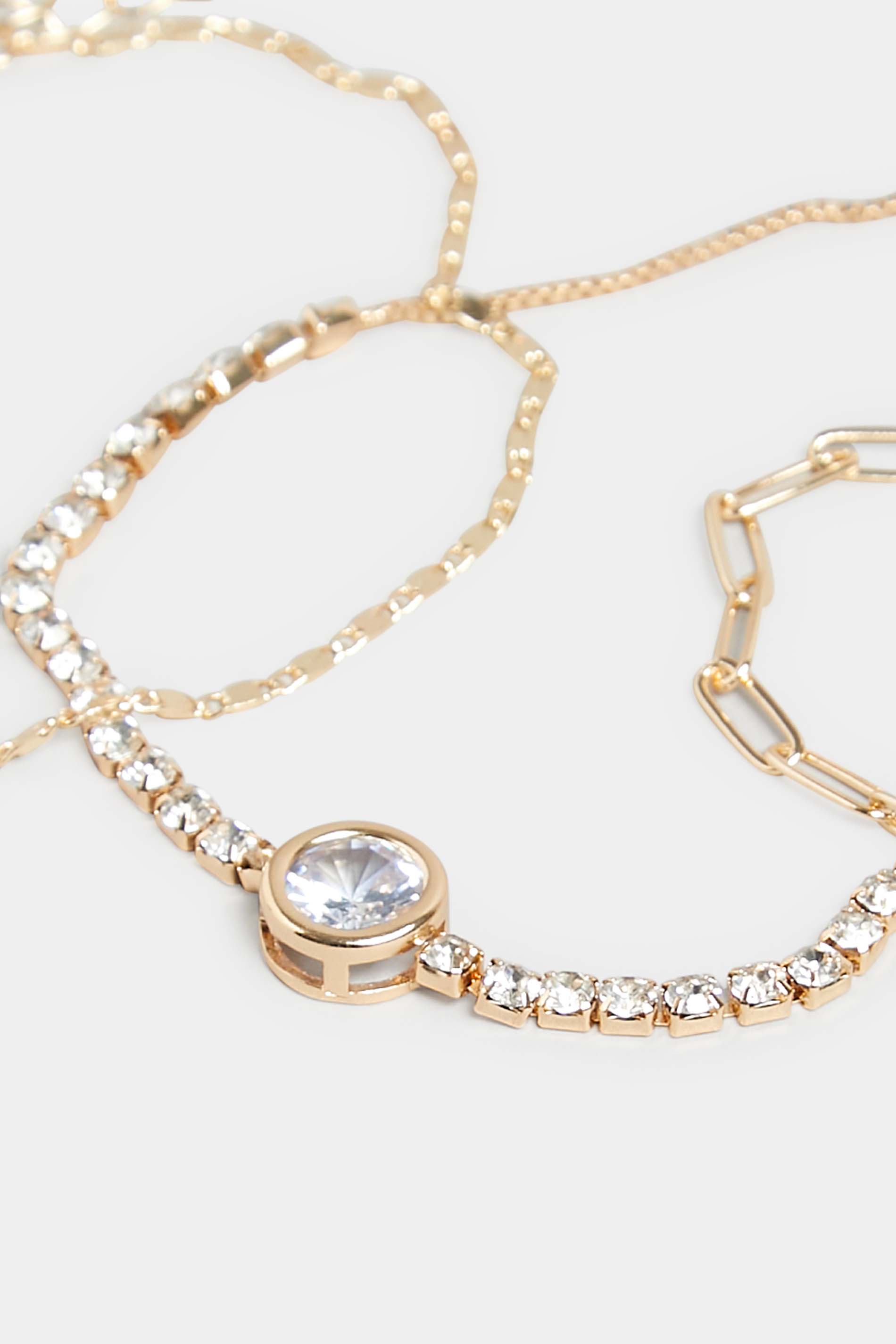 3 PACK Gold Diamante Chain Bracelets | Yours Clothing 4
