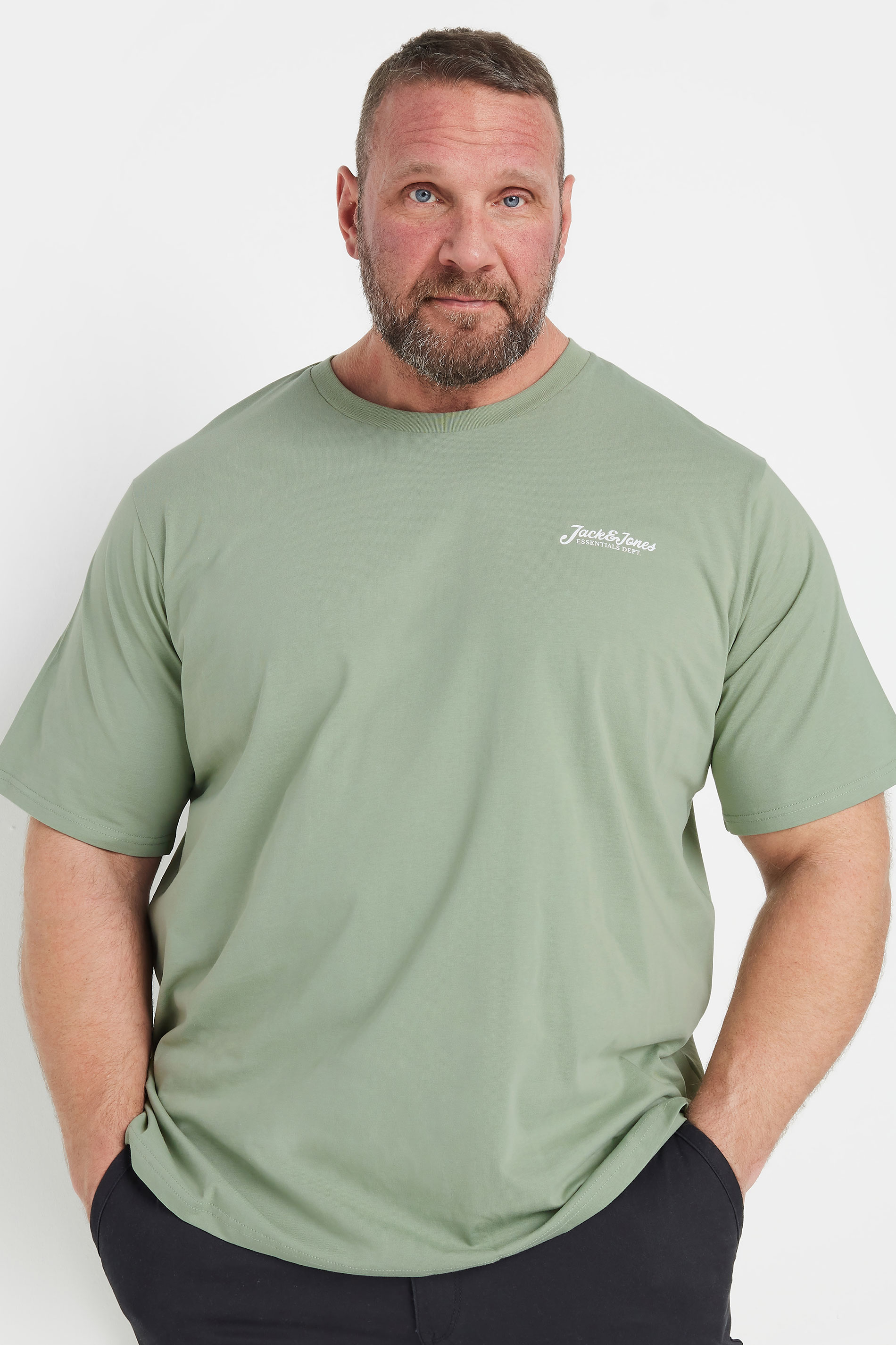 JACK & JONES Big & Tall Light Green Frontprint Crew Neck T-Shirt | BadRhino 1