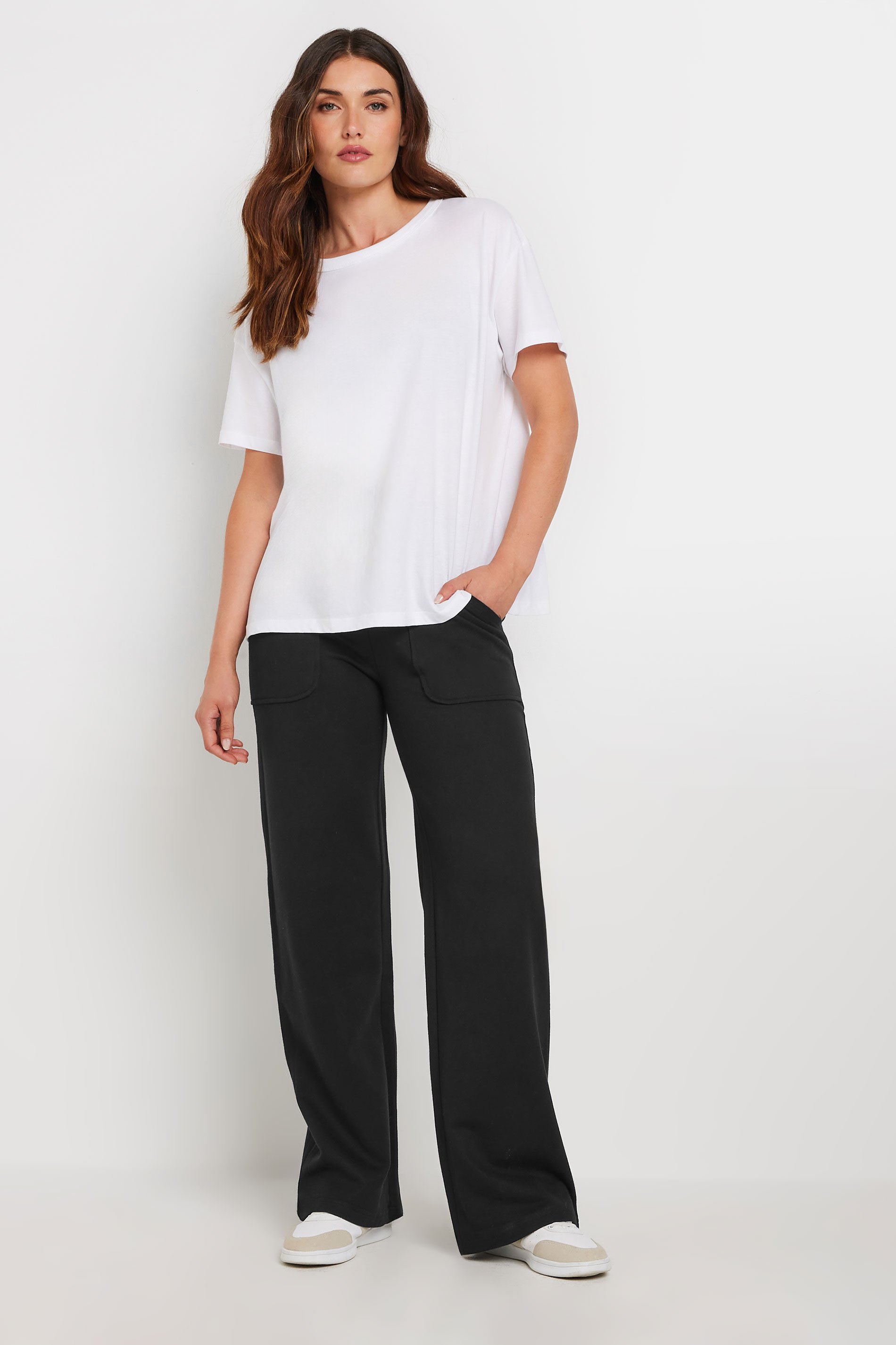 LTS Tall Black Pocket Patch Wide Leg Joggers | Long Tall Sally 2