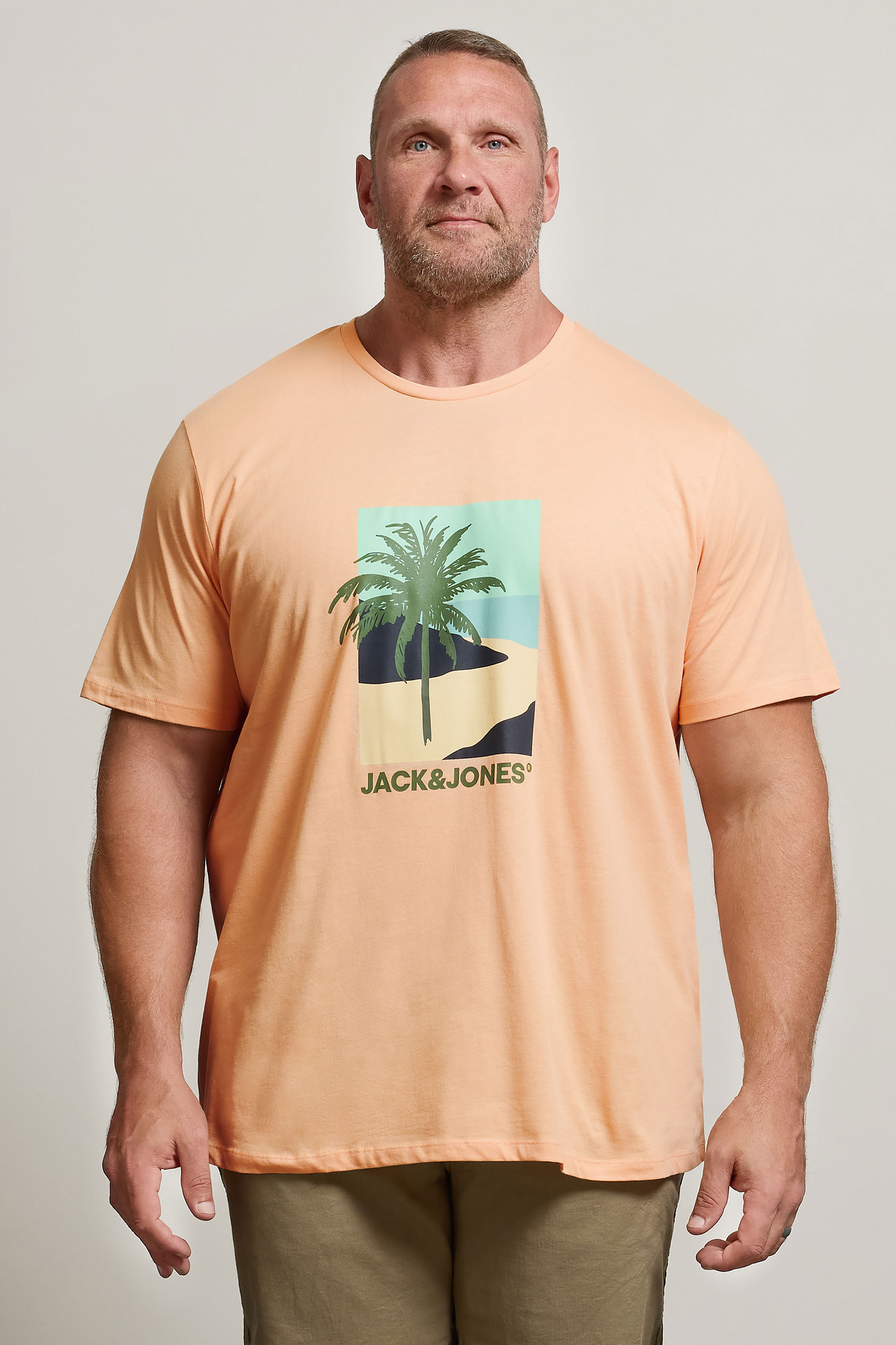 JACK & JONES Big & Tall Peach Orange Barbados Graphic T-Shirt | BadRhino 1