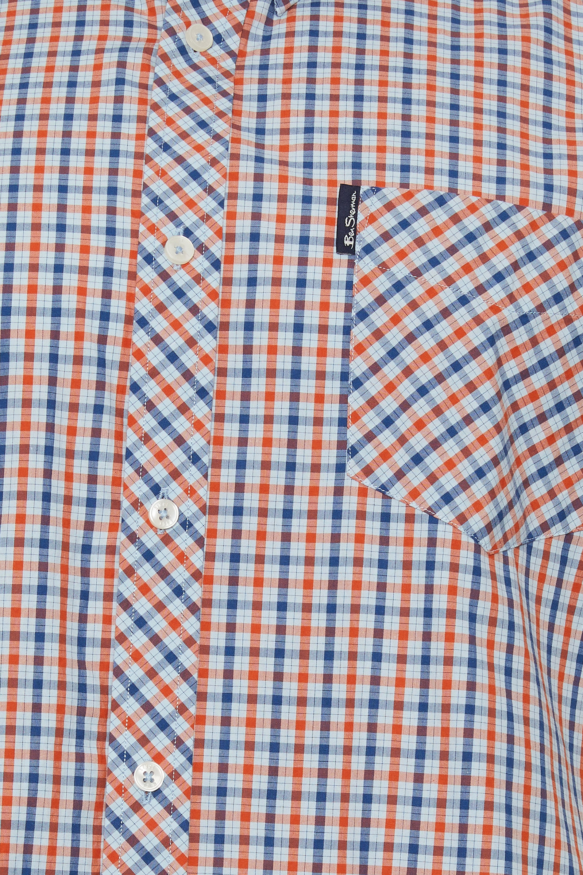 BEN SHERMAN Big & Tall Blue Signature Gingham Check Short Sleeve Shirt | BadRhino 3