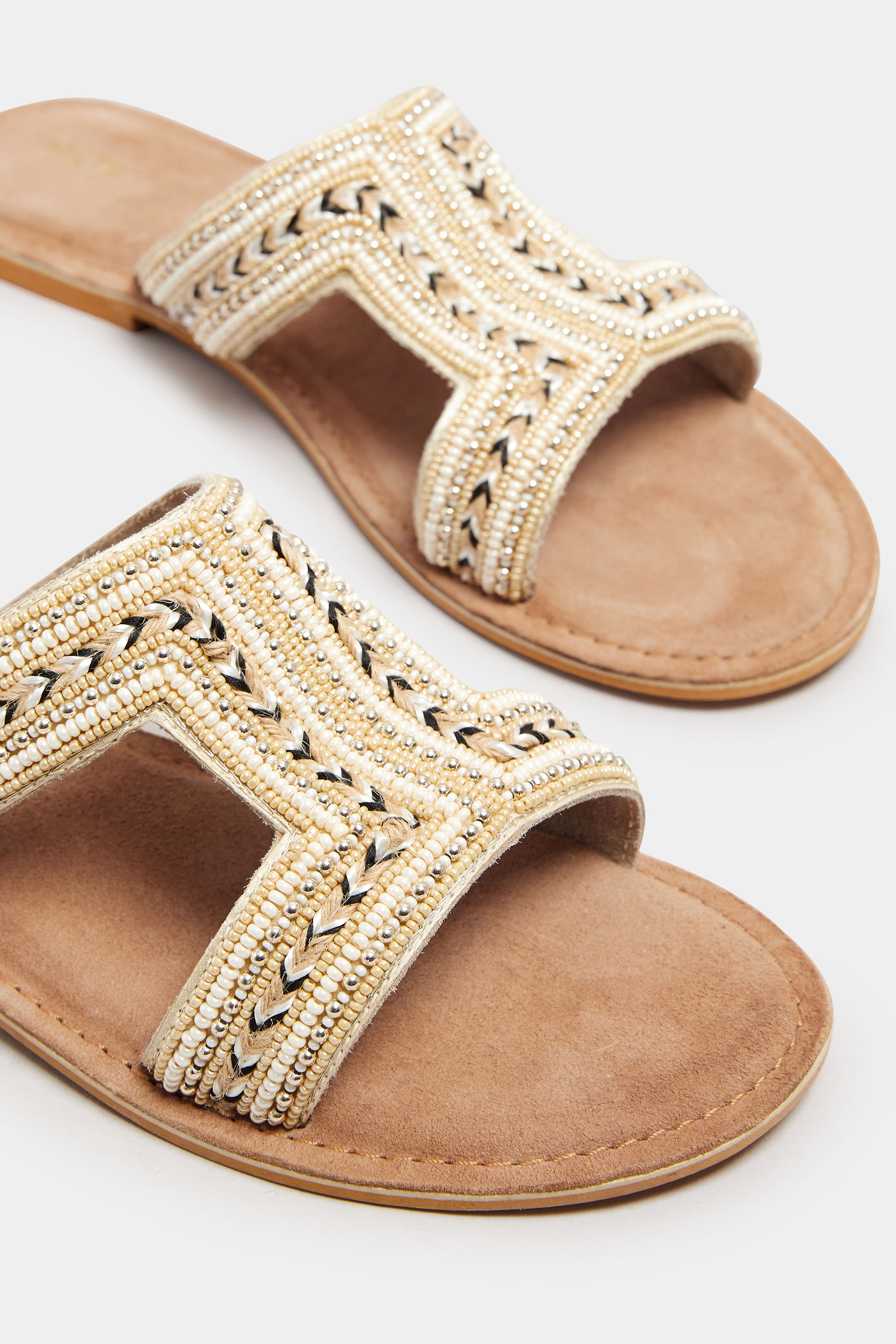 LTS Natural Brown Beaded Slip-On Sandals In Standard Fit | Long Tall Sally 4