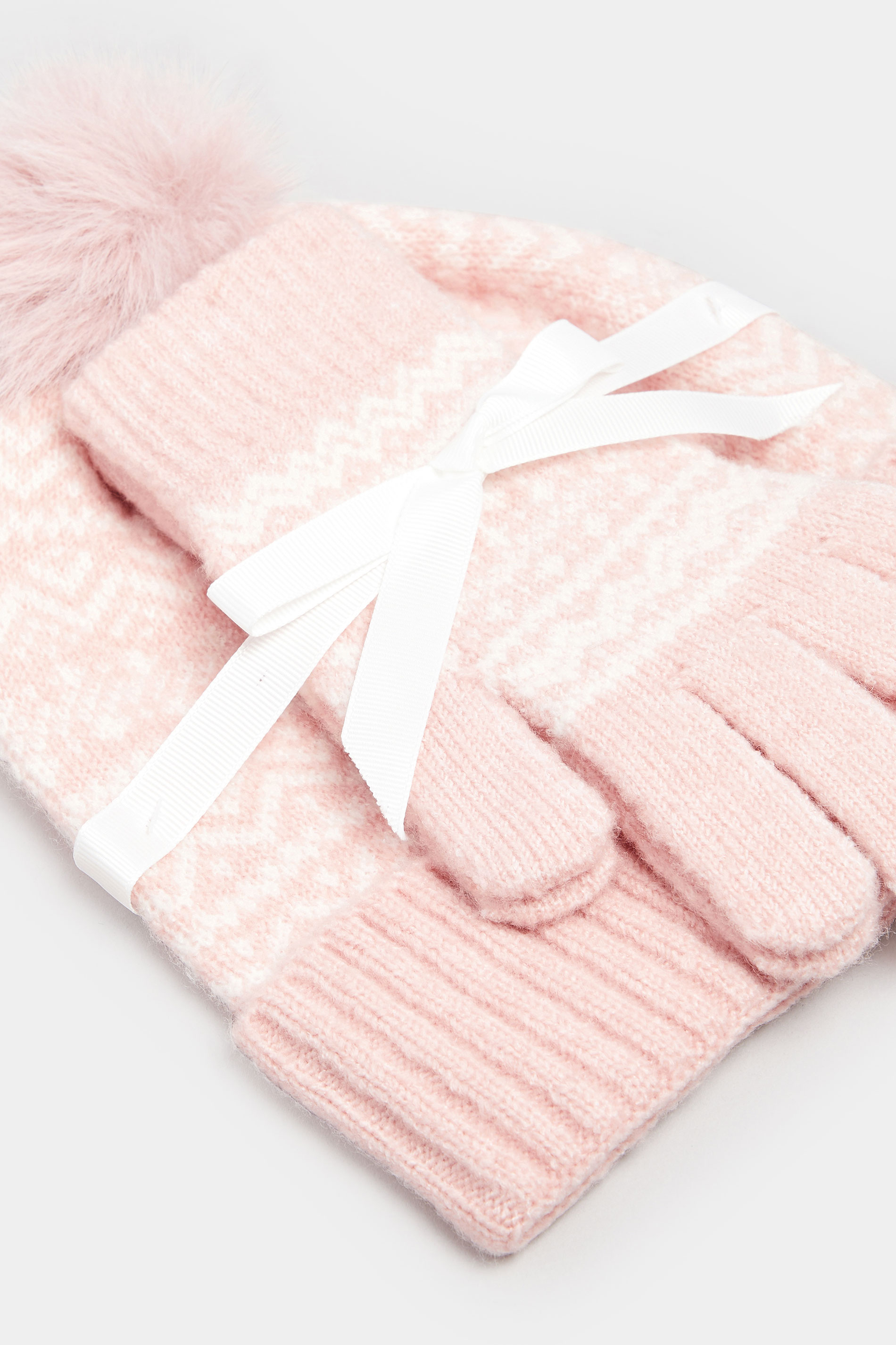 Pink Fairisle Bobble Hat & Glove Set | Yours Clothing  3