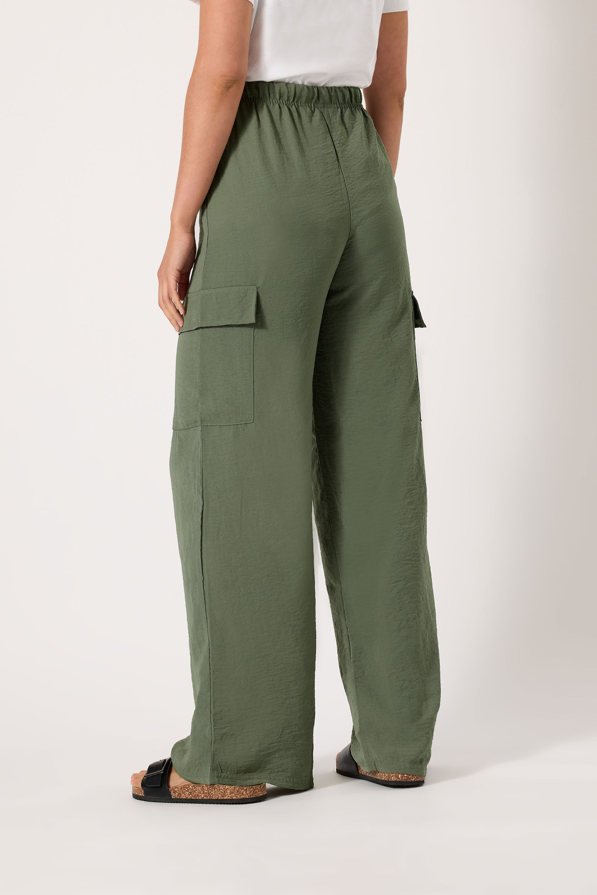 LTS Tall Women's Khaki Green Cargo Crepe Wide Leg Trousers | Long Tall Sally 3