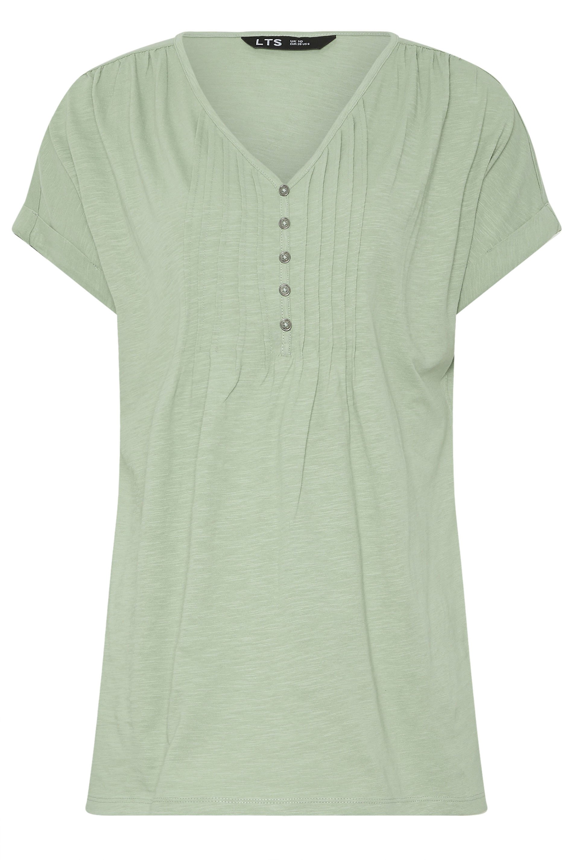 LTS Tall Sage Green Cotton Short Sleeve Henley Top | Long Tall Sally 6