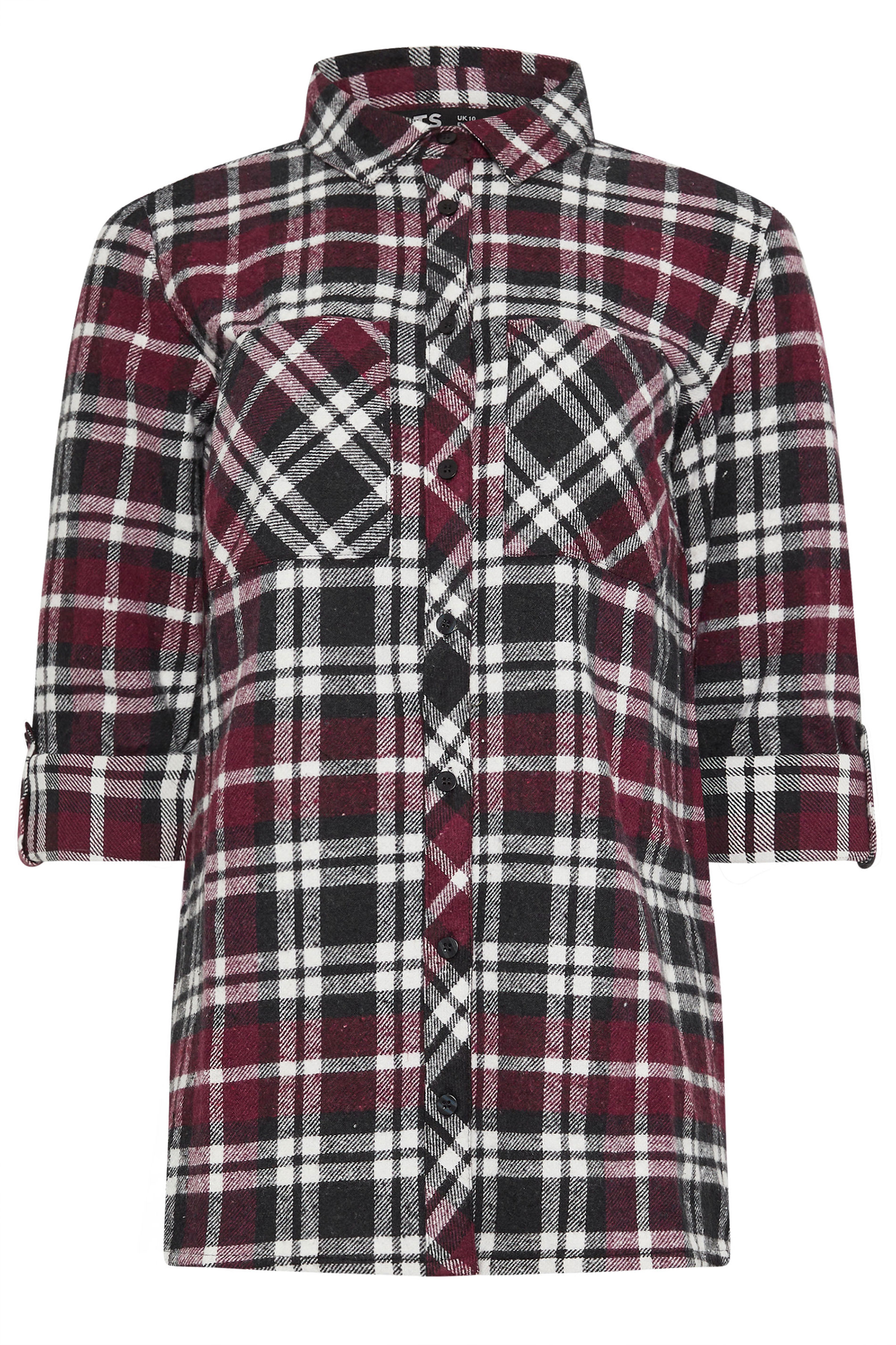 LTS Tall Burgundy Red Check Rolled Sleeve Shirt | Long Tall Sally 6