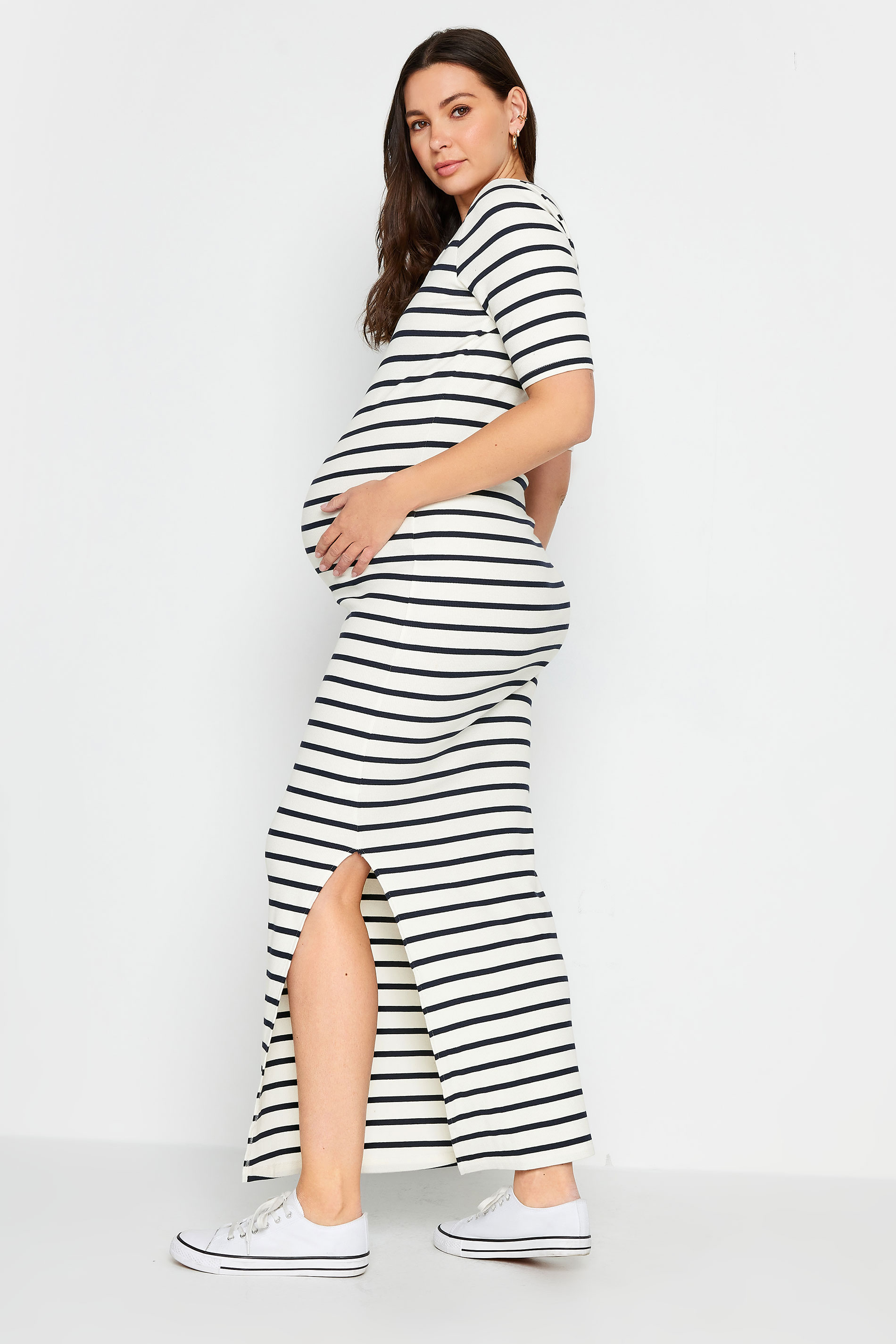 LTS Tall Womens Maternity Ivory White Stripe Maxi Dress | Long Tall Sally 3