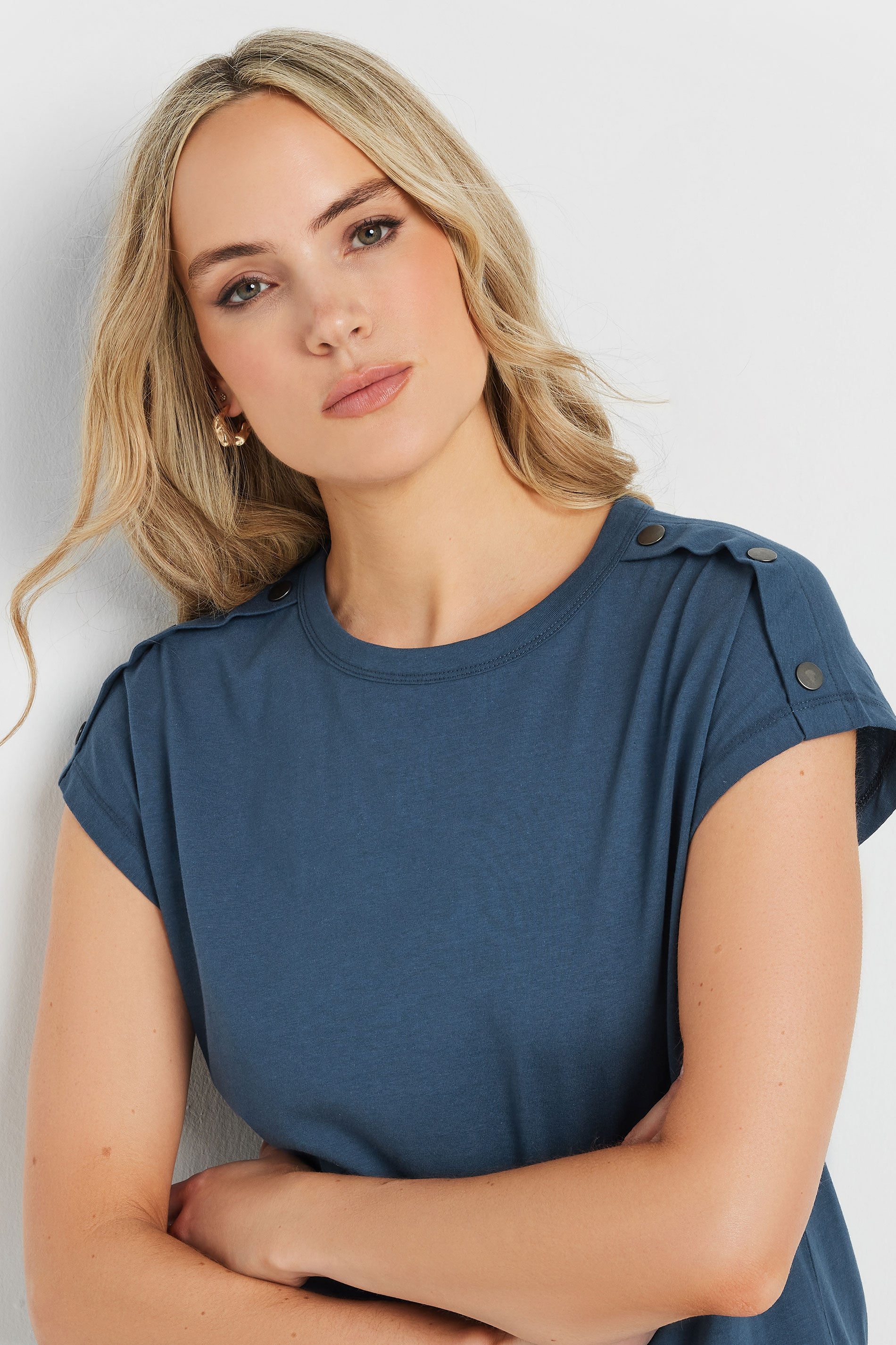 LTS Tall Navy Blue Shoulder Button Short Sleeve T-Shirt | Long Tall Sally 6