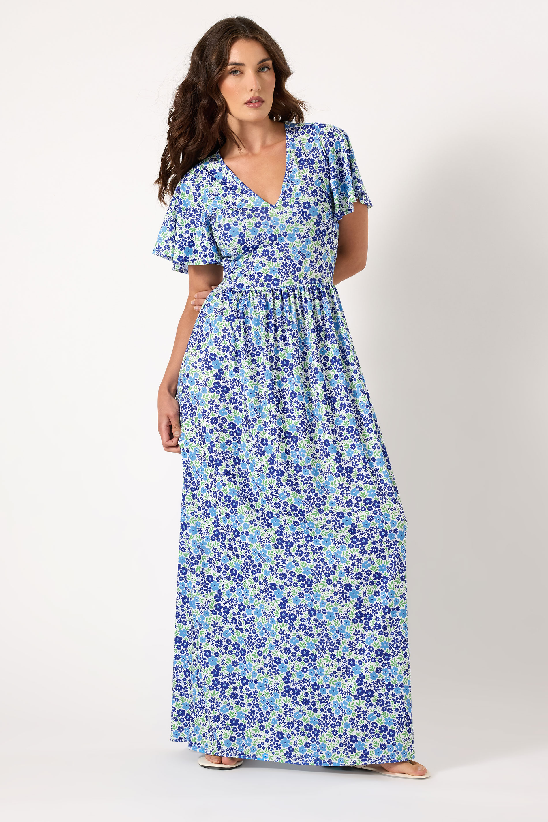 LTS Tall Blue Ditsy Angel Sleeve Maxi Dress | Long Tall Sally 1